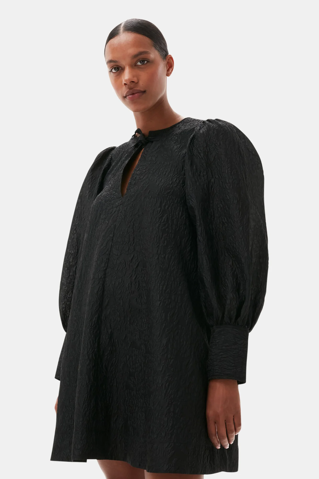 Jacquard Organza A-shaped Mini Dress | Black - Image 6