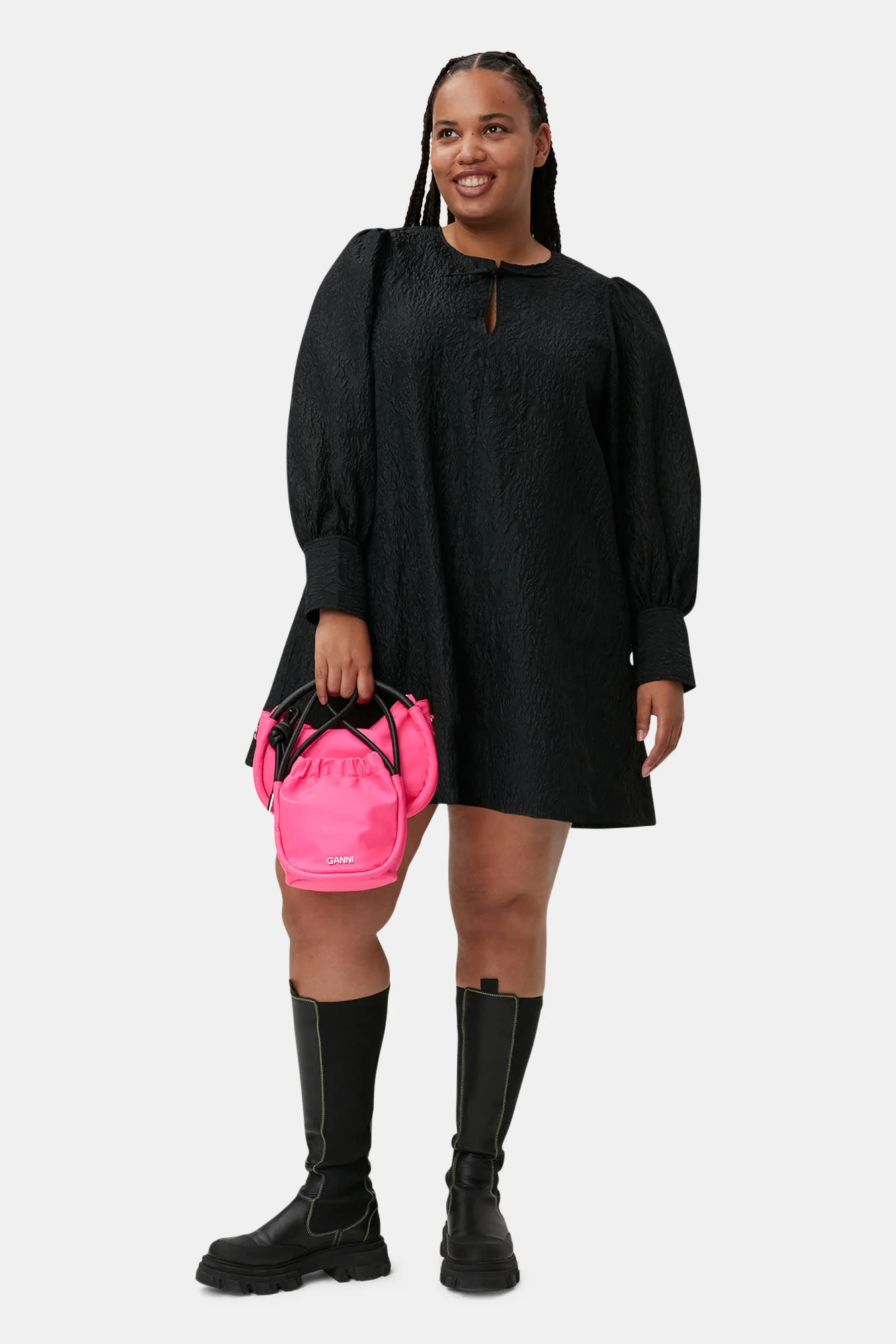 Jacquard Organza A-shaped Mini Dress | Black - Image 7