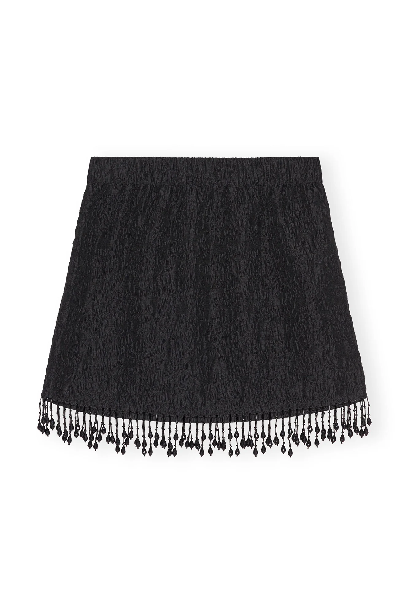 Jacquard Organza Bead Fringe Mini Skirt | Black