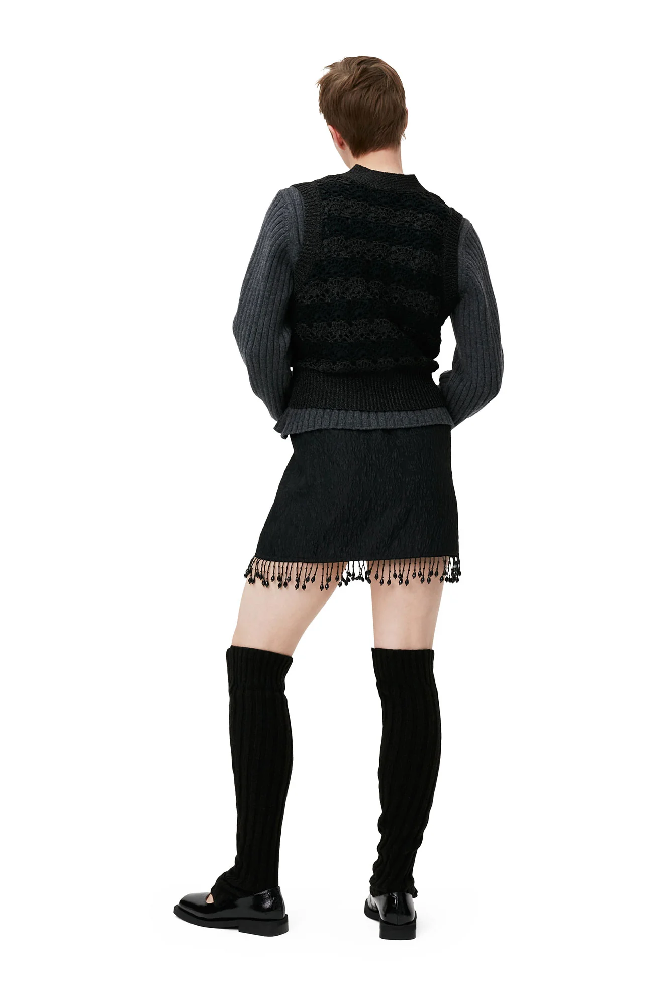 Jacquard Organza Bead Fringe Mini Skirt | Black - Image 4