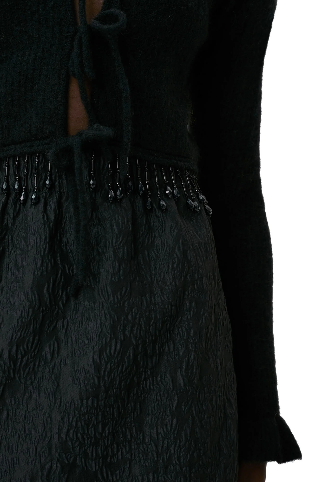Jacquard Organza Bead Fringe Mini Skirt | Black - Image 7