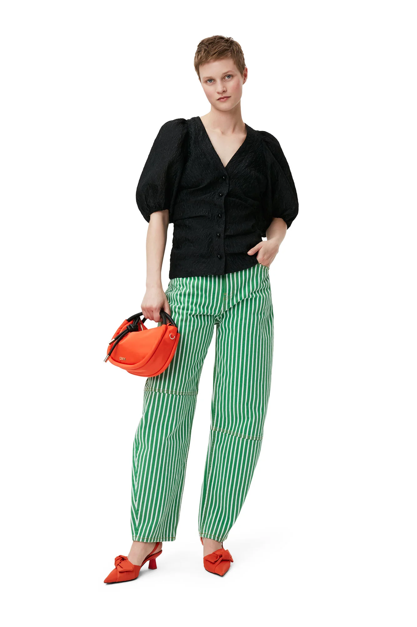 Jacquard V-Neck Blouse | Black - Image 5