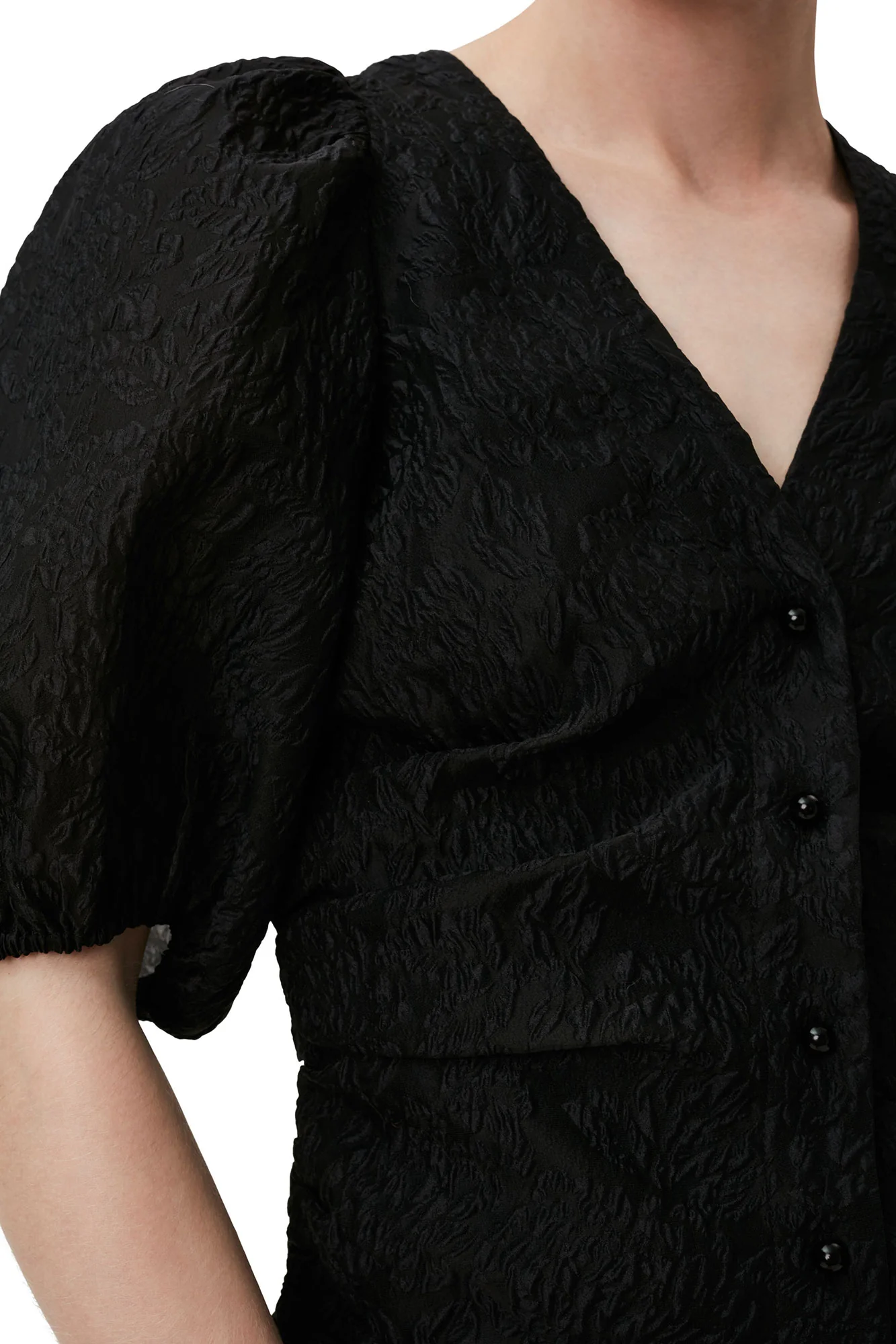 Jacquard V-Neck Blouse | Black - Image 8