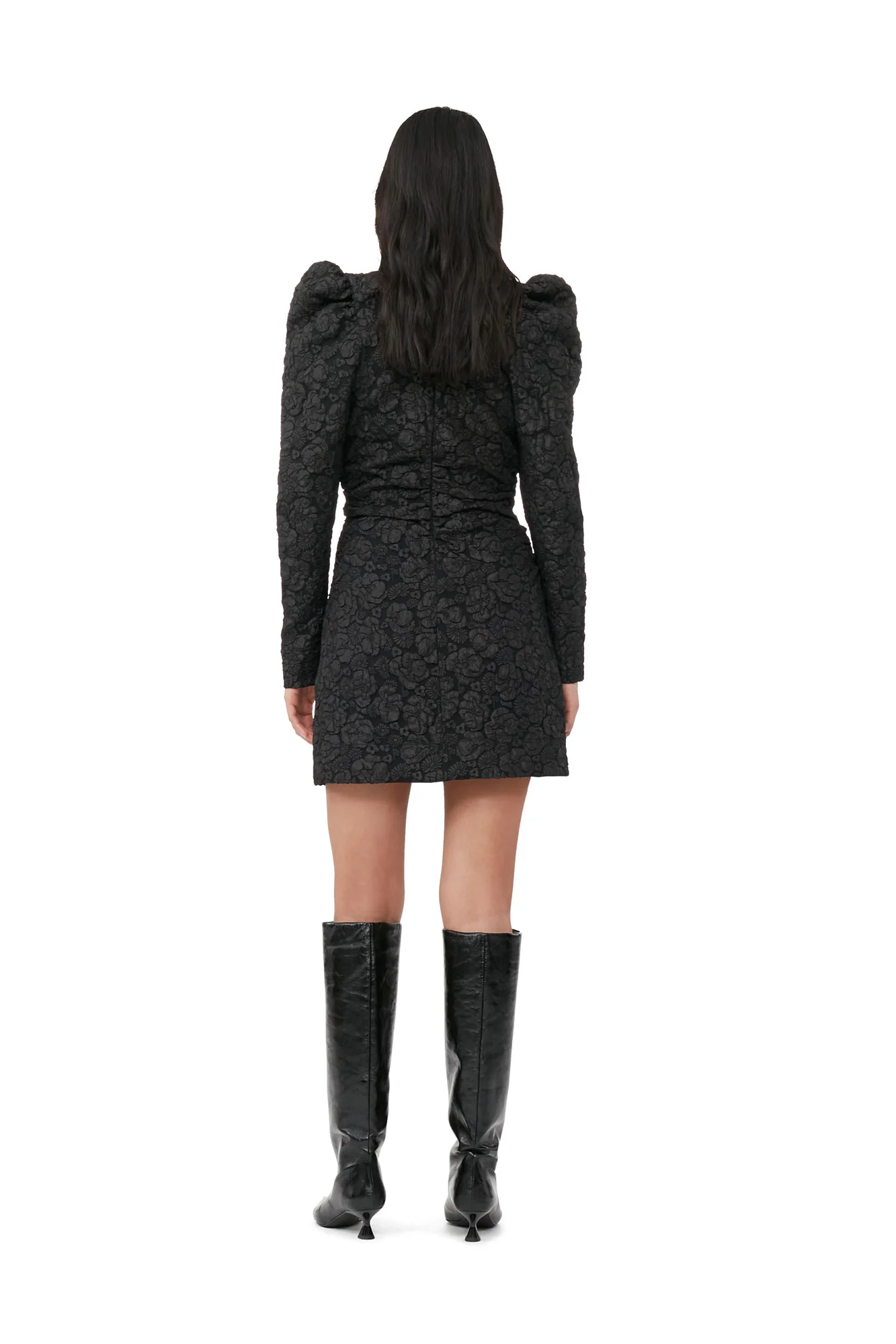 Jacquard V-Neck Mini Dress | Black - Image 3