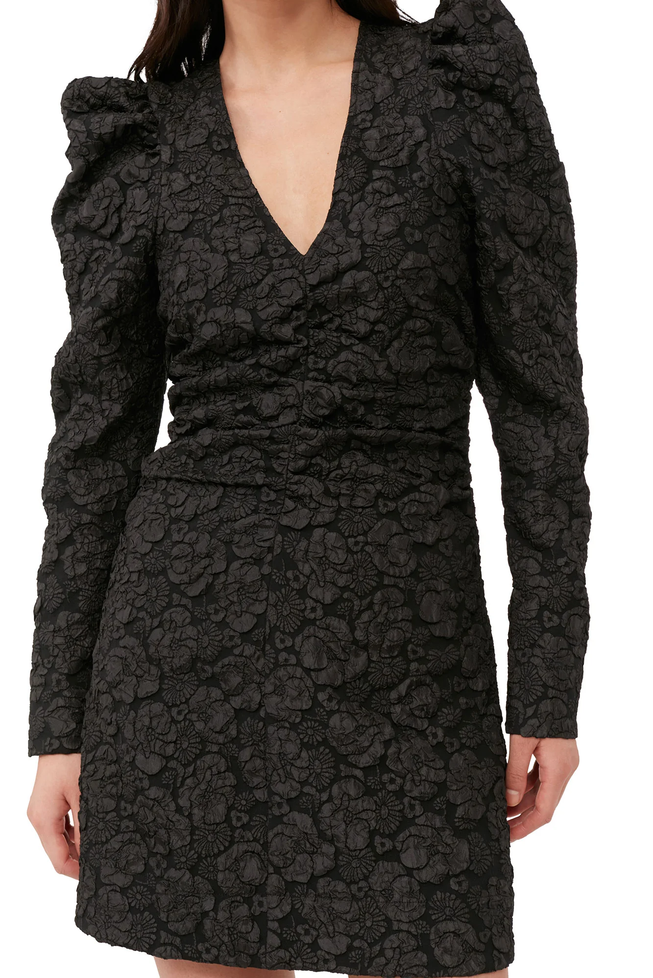 Jacquard V-Neck Mini Dress | Black - Image 4
