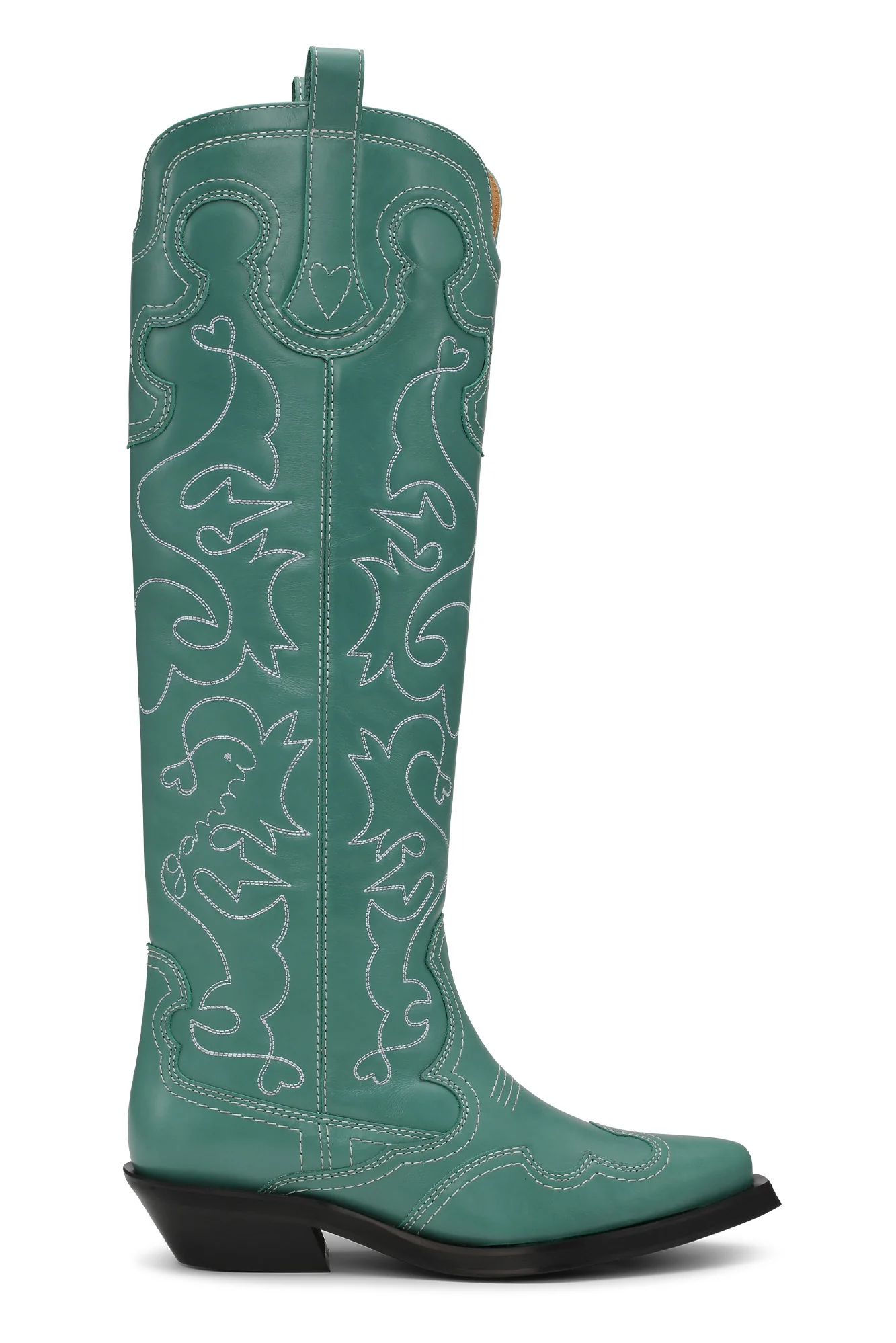 Knee-High Embroidered Western Boots | Bottle Green