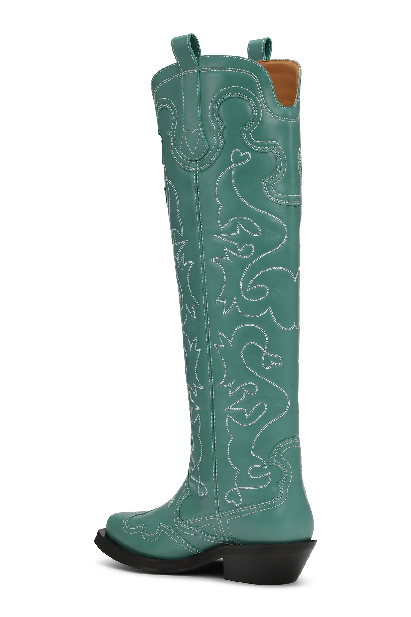 Knee-High Embroidered Western Boots | Bottle Green - Image 2