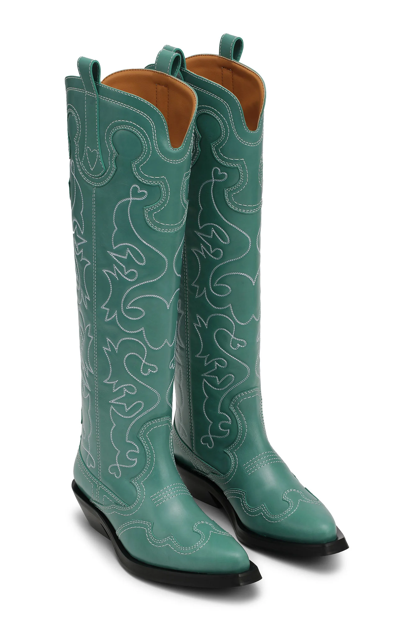Knee-High Embroidered Western Boots | Bottle Green - Image 3
