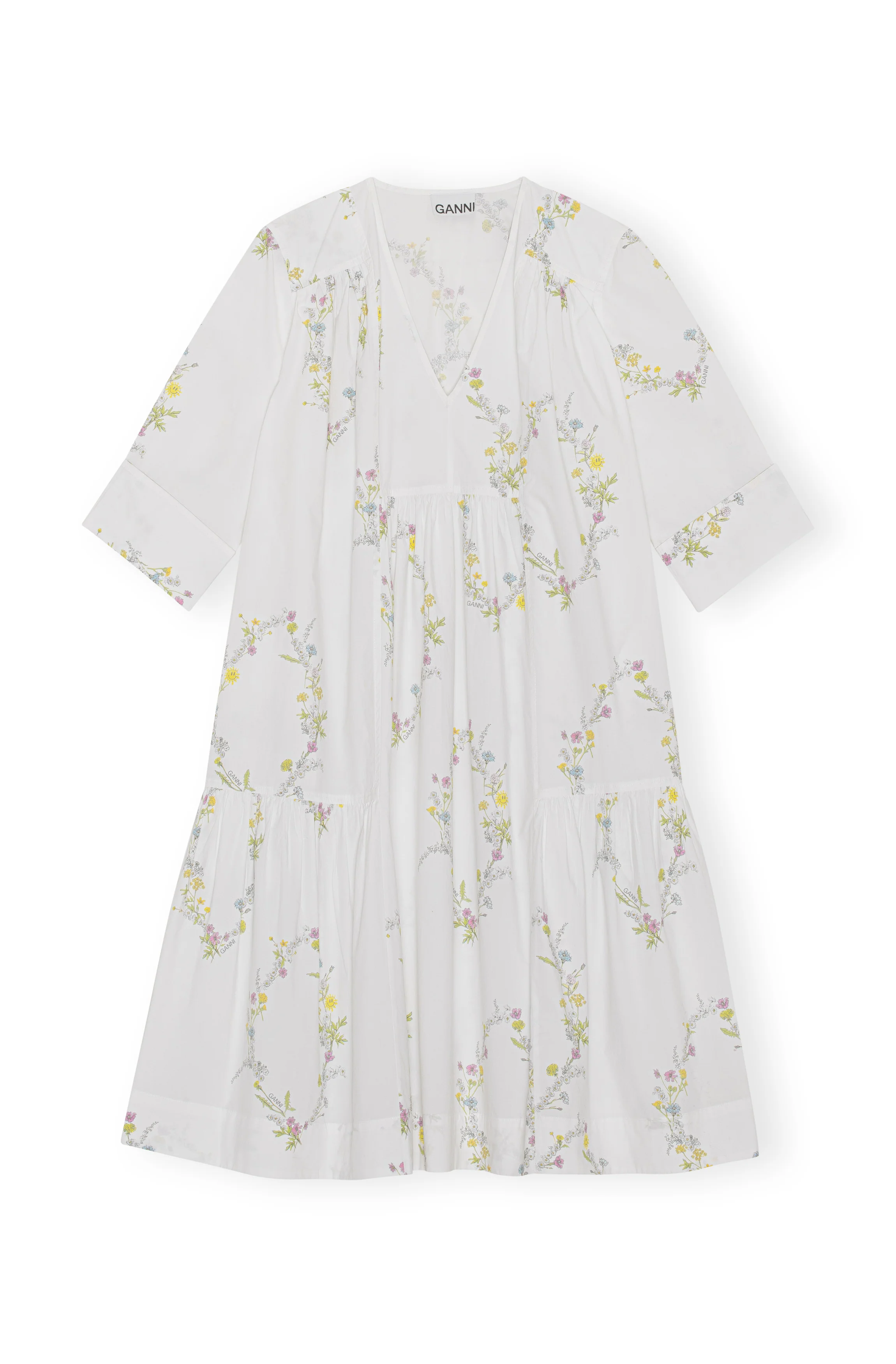 Knee-length Poplin Dress | Floral Shape Bright White