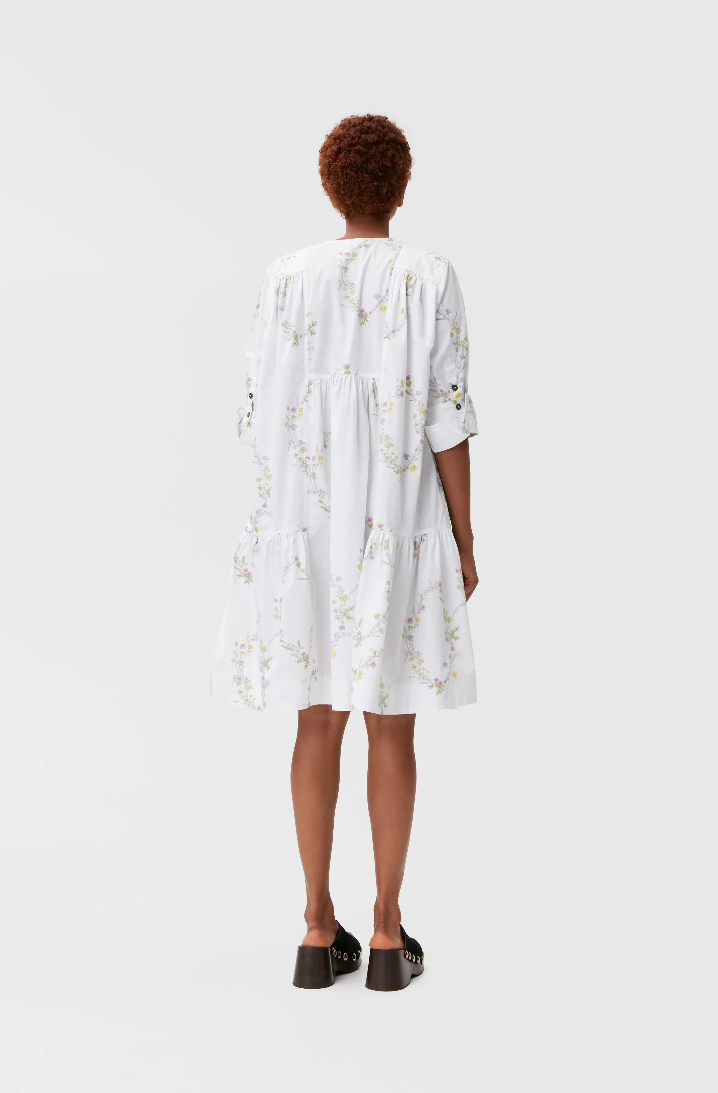 Knee-length Poplin Dress | Floral Shape Bright White - Image 4