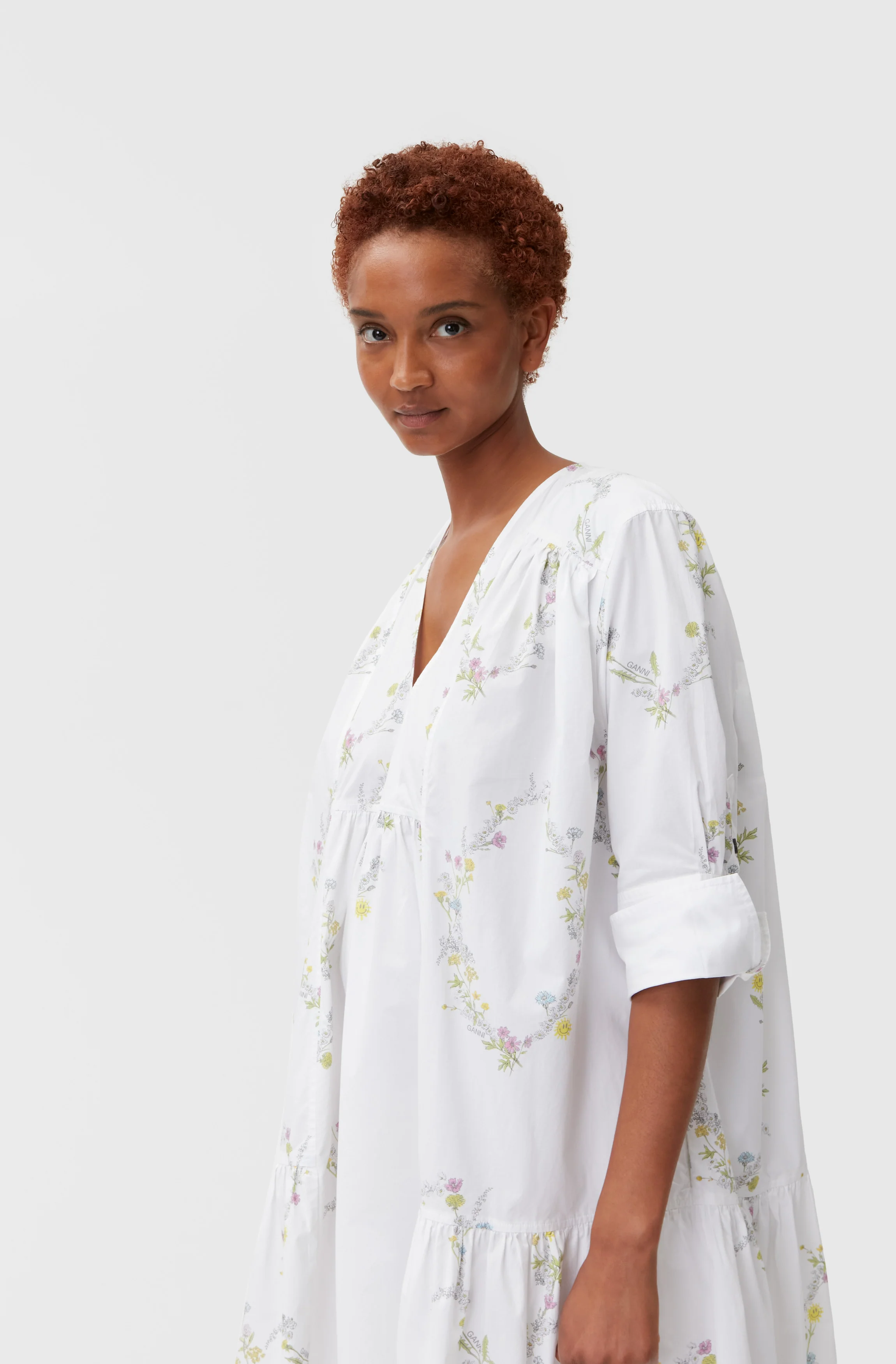 Knee-length Poplin Dress | Floral Shape Bright White - Image 5