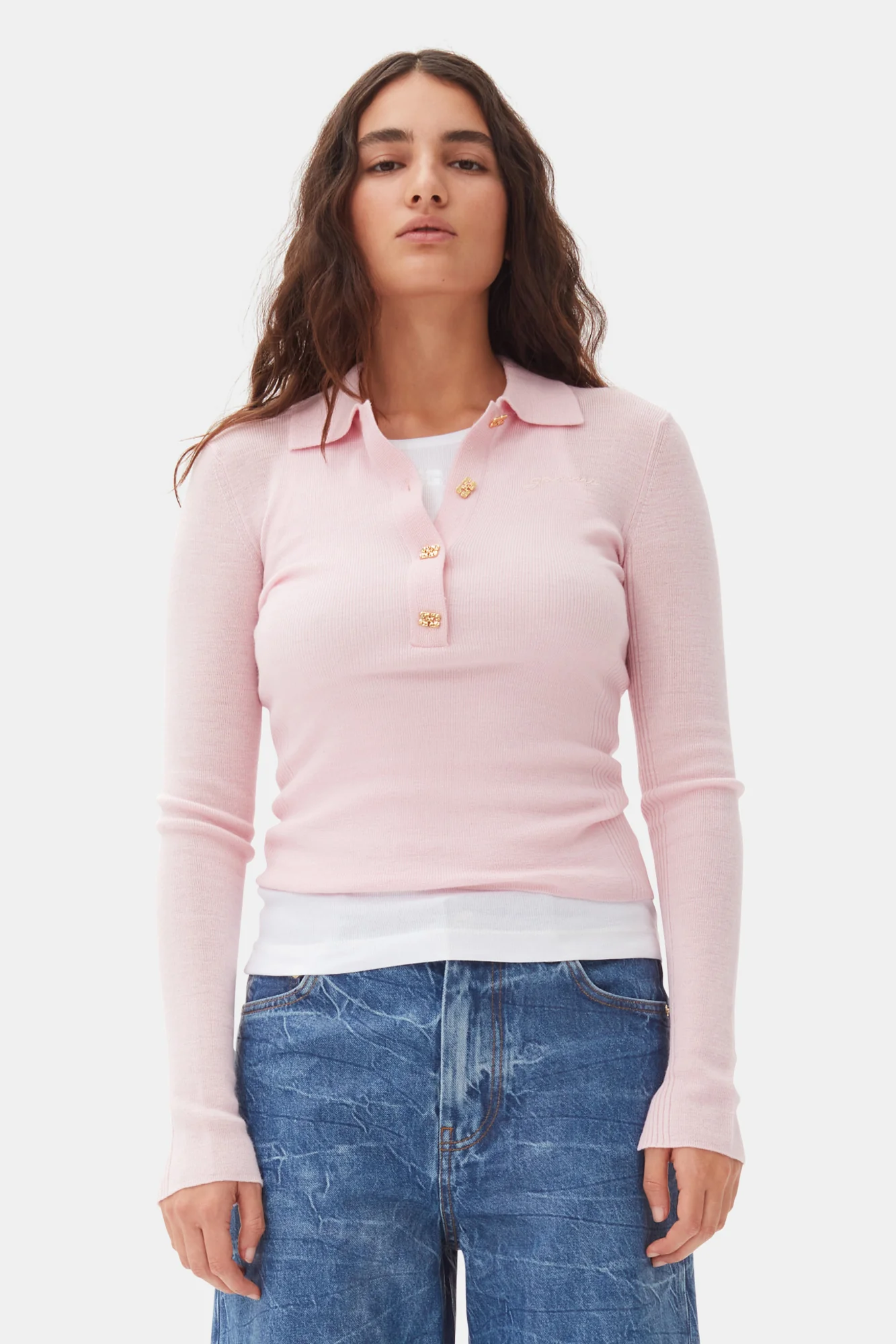 Knitted Polo Shirt | Chalk Pink - Image 3