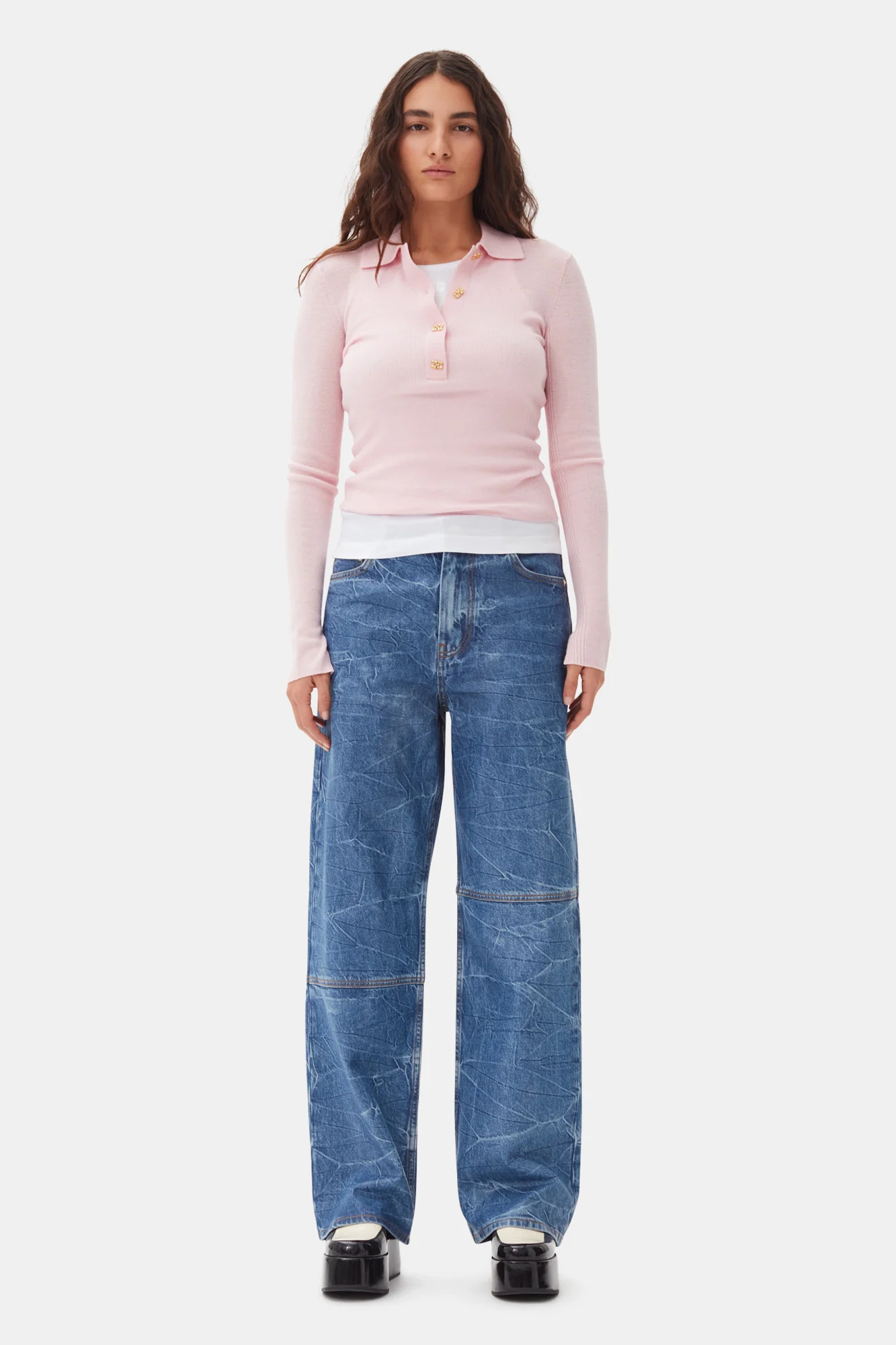Knitted Polo Shirt | Chalk Pink - Image 4