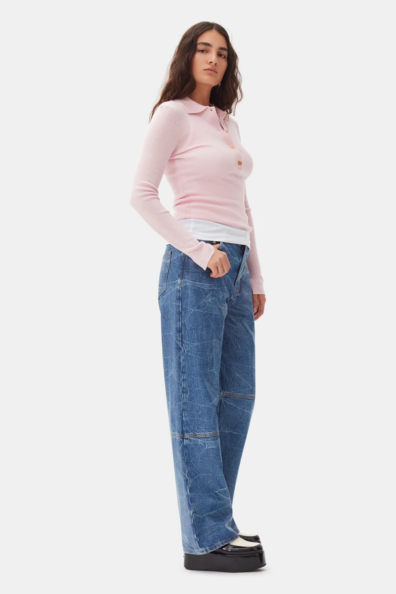 Knitted Polo Shirt | Chalk Pink - Image 5