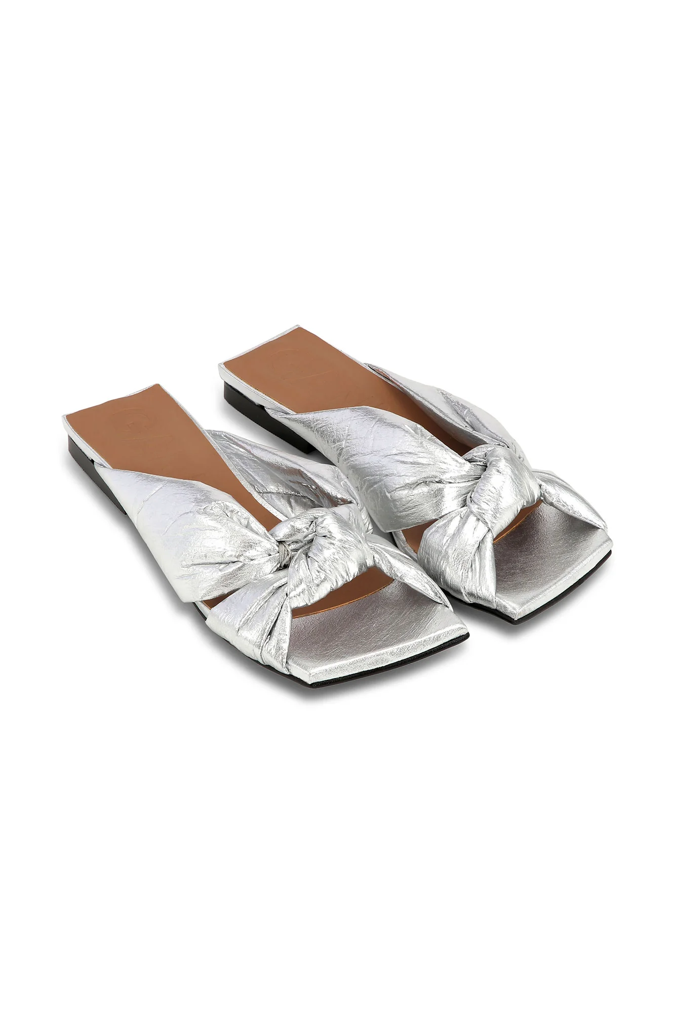 Knot Detail Flat Mules | Silver - Image 3