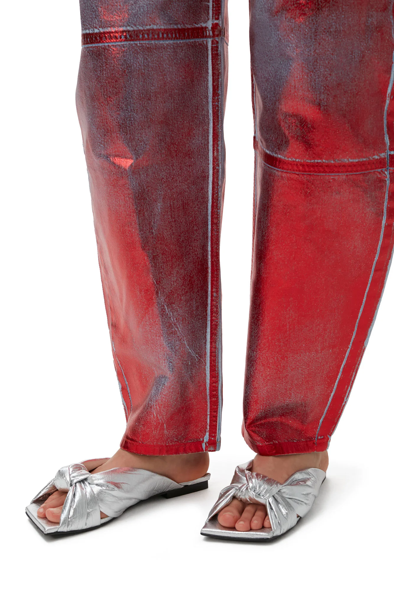 Knot Detail Flat Mules | Silver - Image 4