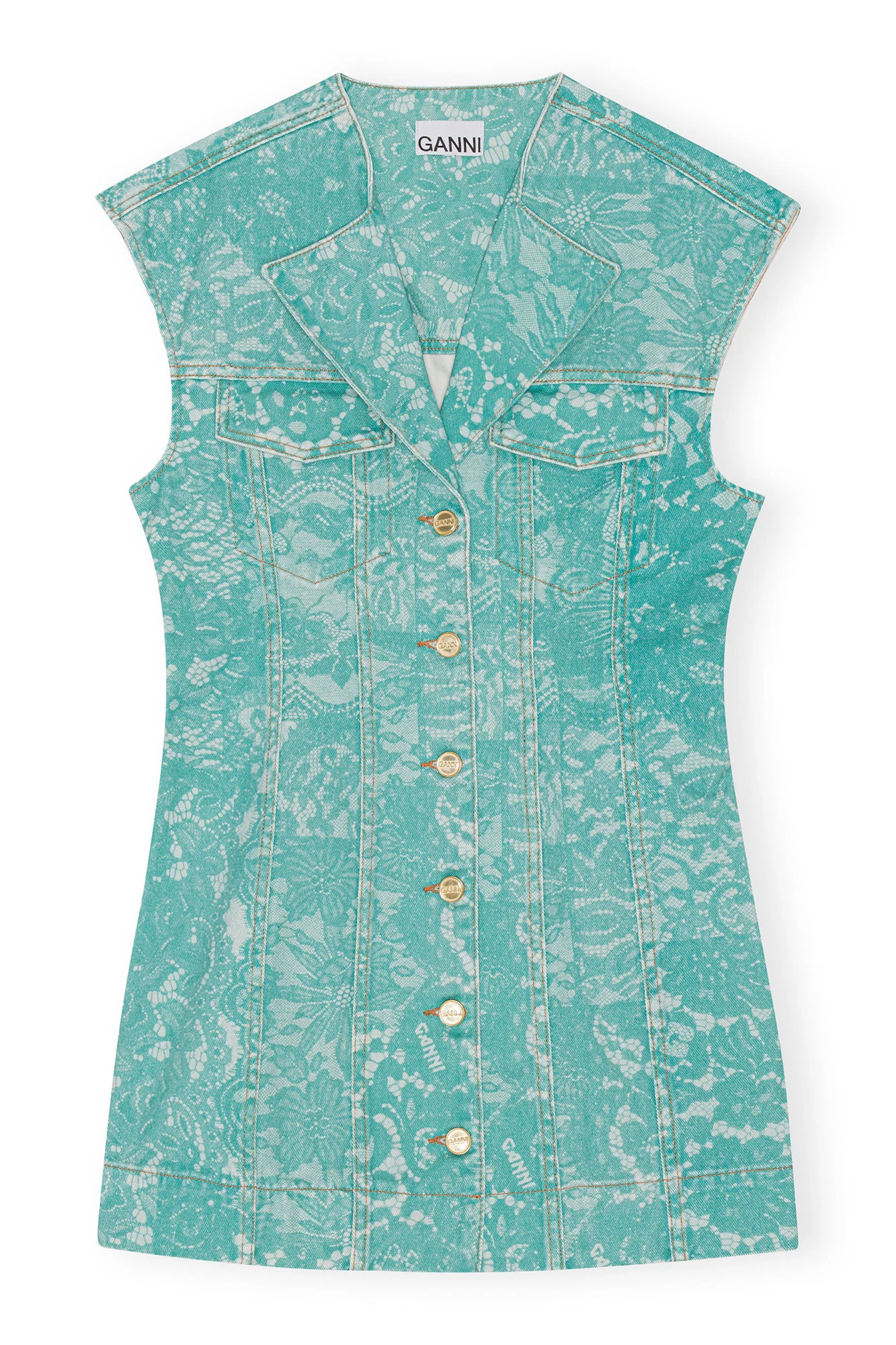 Lace Printed Denim Mini Dress | Canton