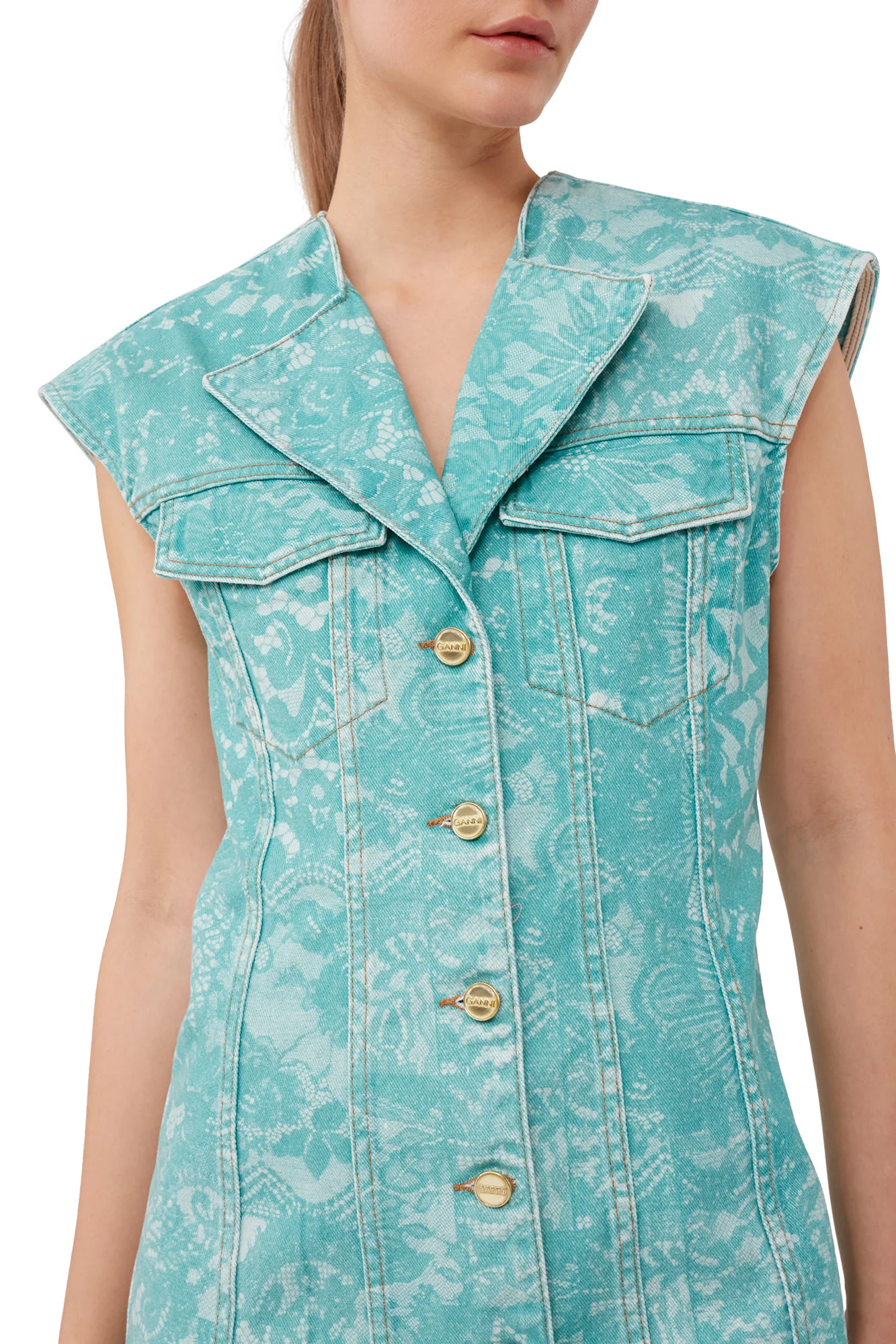 Lace Printed Denim Mini Dress | Canton - Image 10