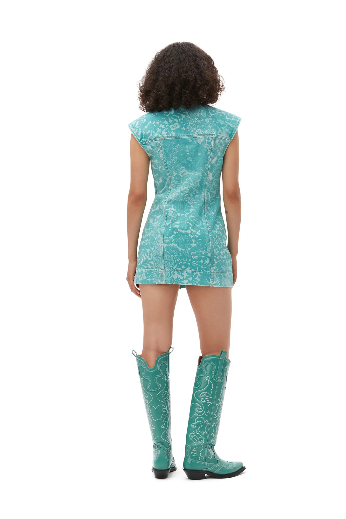 Lace Printed Denim Mini Dress | Canton - Image 4