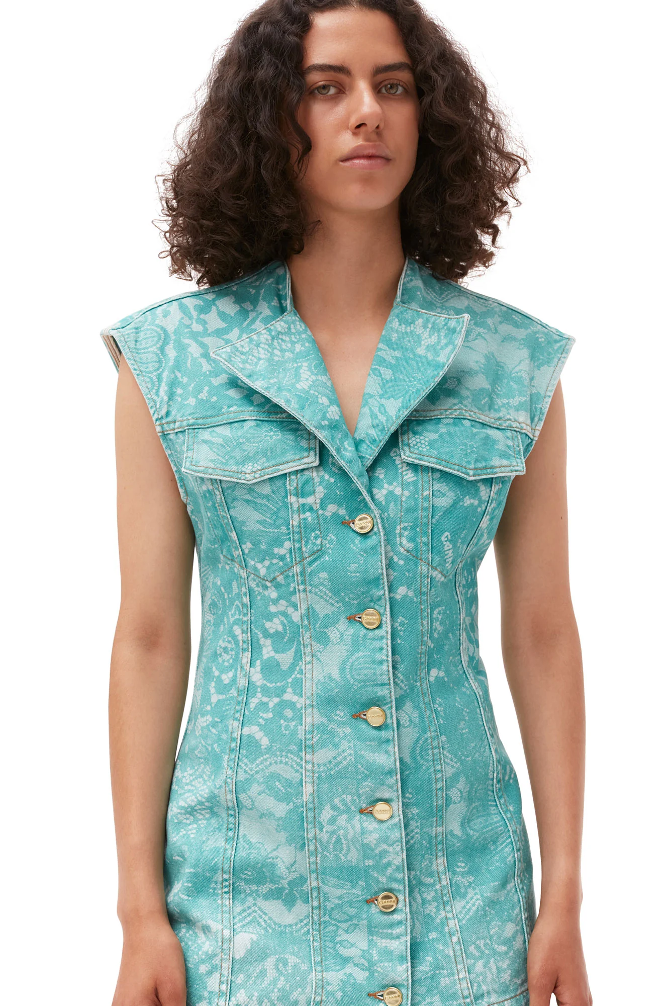 Lace Printed Denim Mini Dress | Canton - Image 5