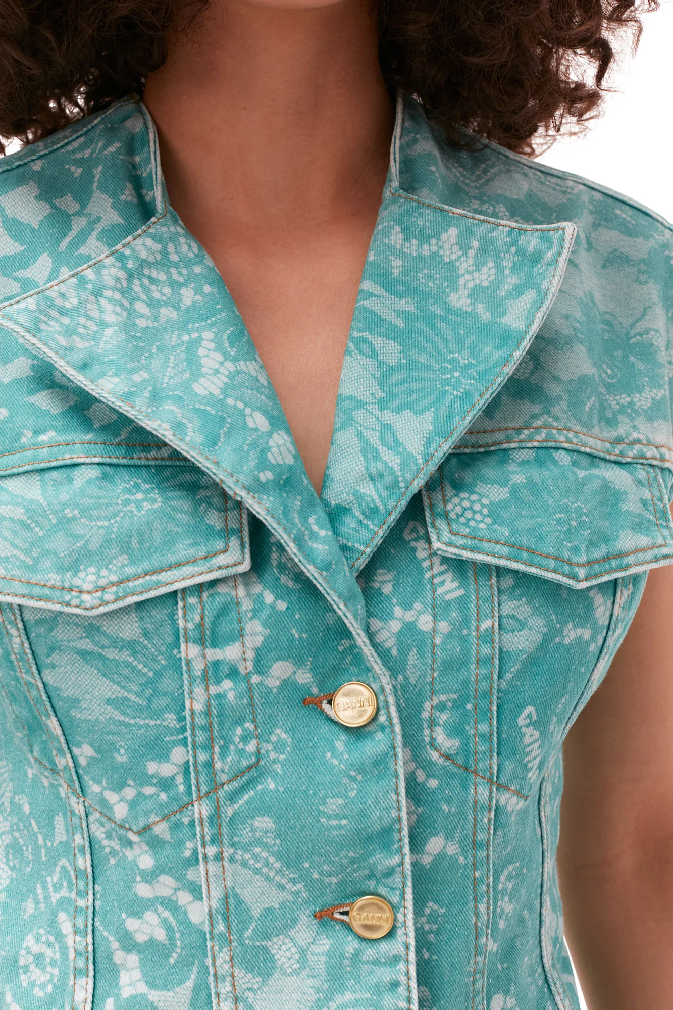 Lace Printed Denim Mini Dress | Canton - Image 6