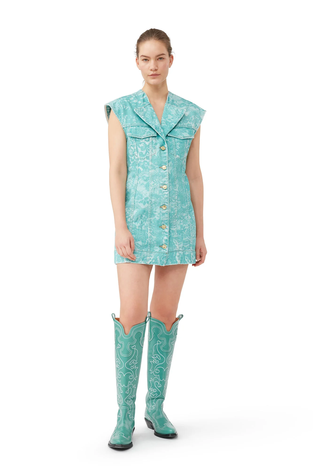 Lace Printed Denim Mini Dress | Canton - Image 7