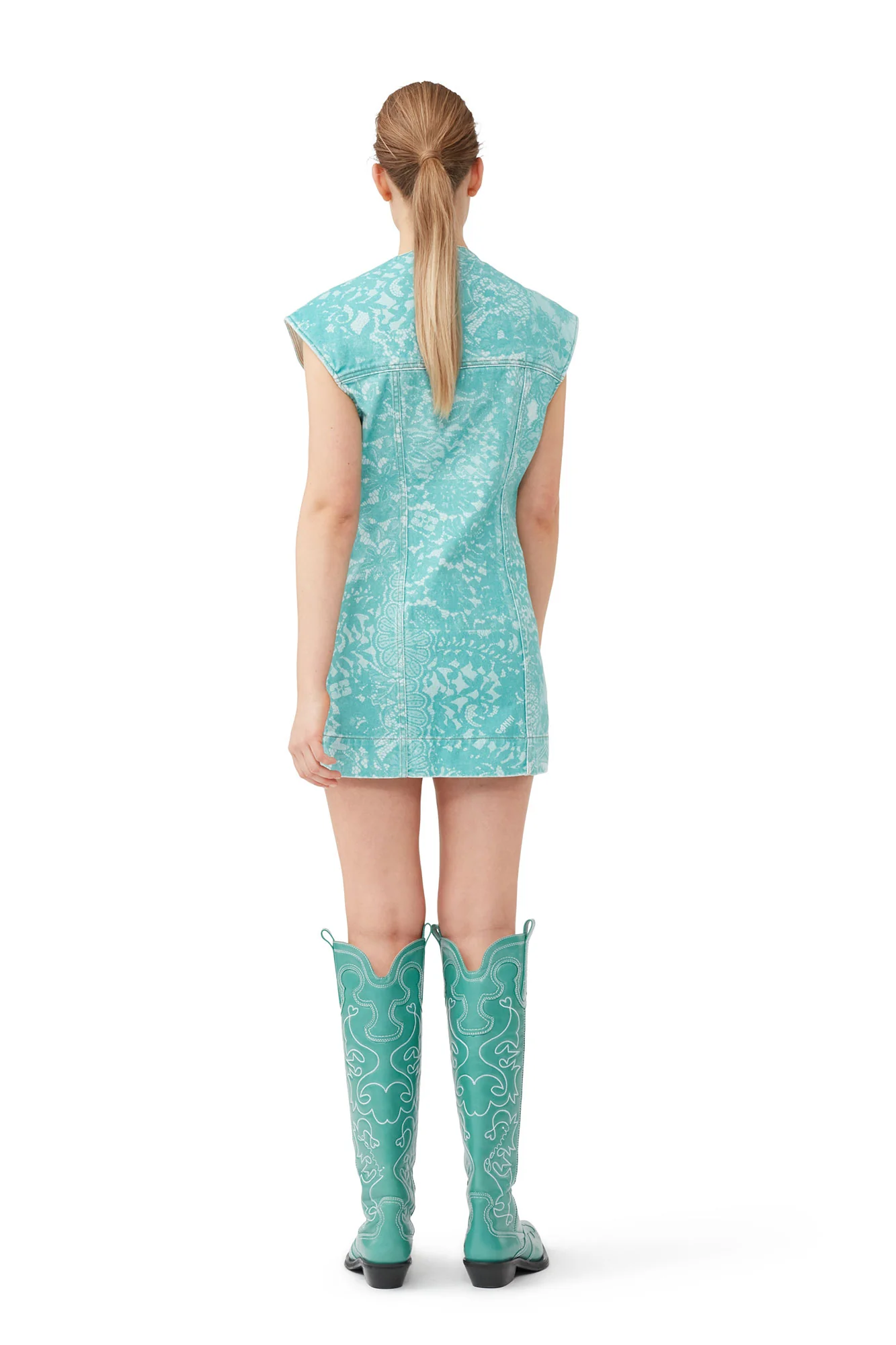 Lace Printed Denim Mini Dress | Canton - Image 8