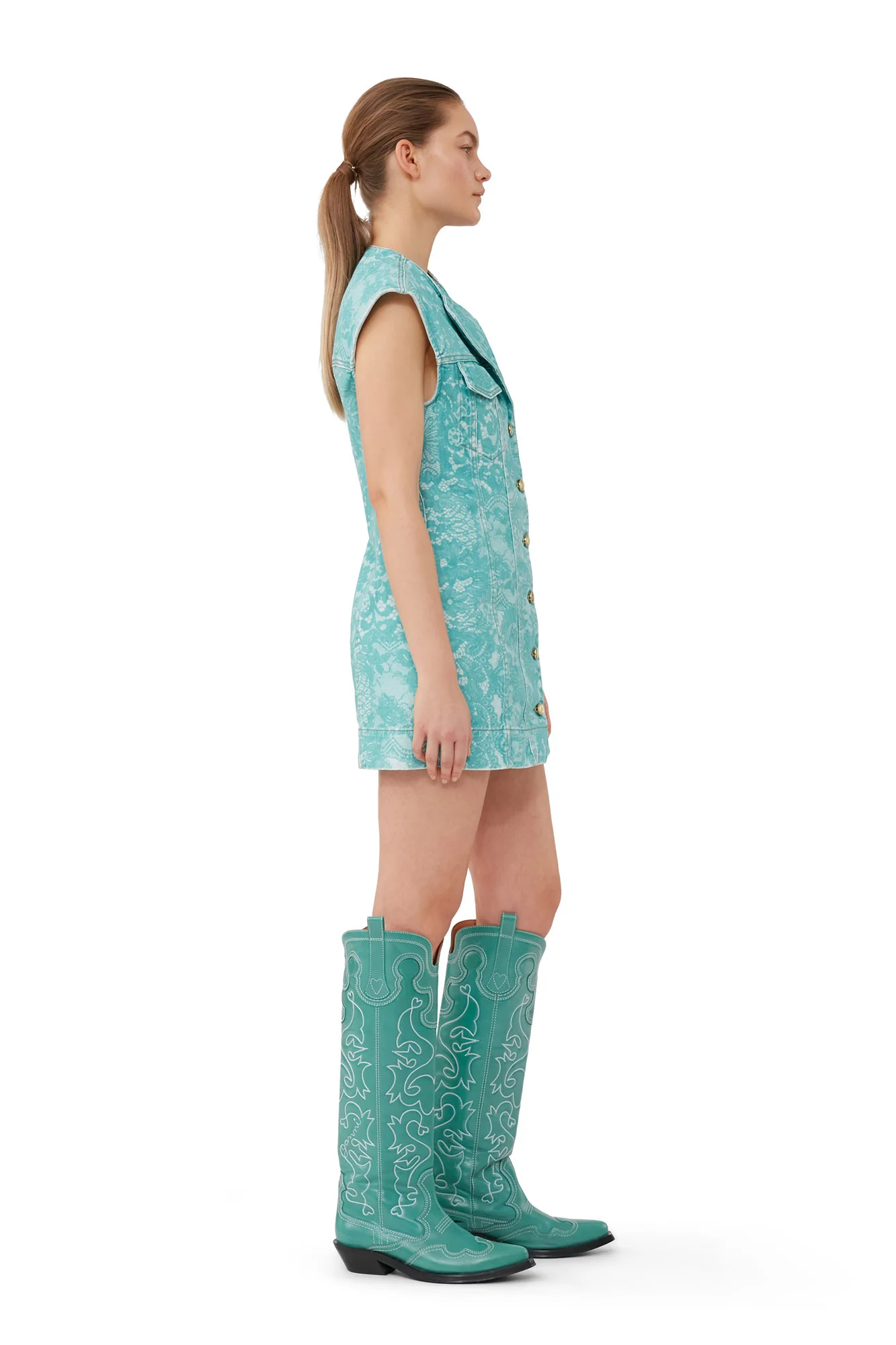 Lace Printed Denim Mini Dress | Canton - Image 9