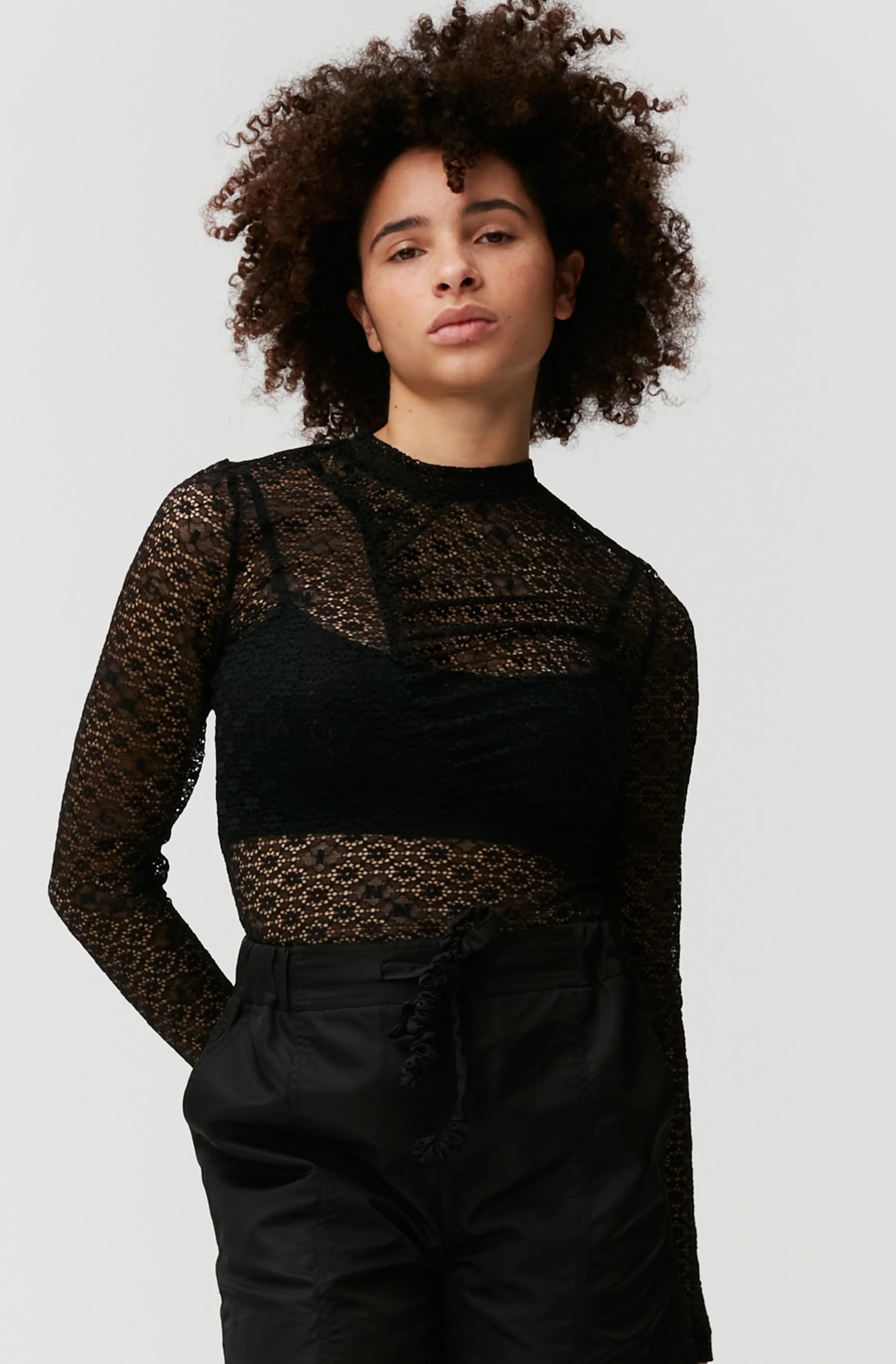 Lace Ruched Seam Top | Black - Image 2