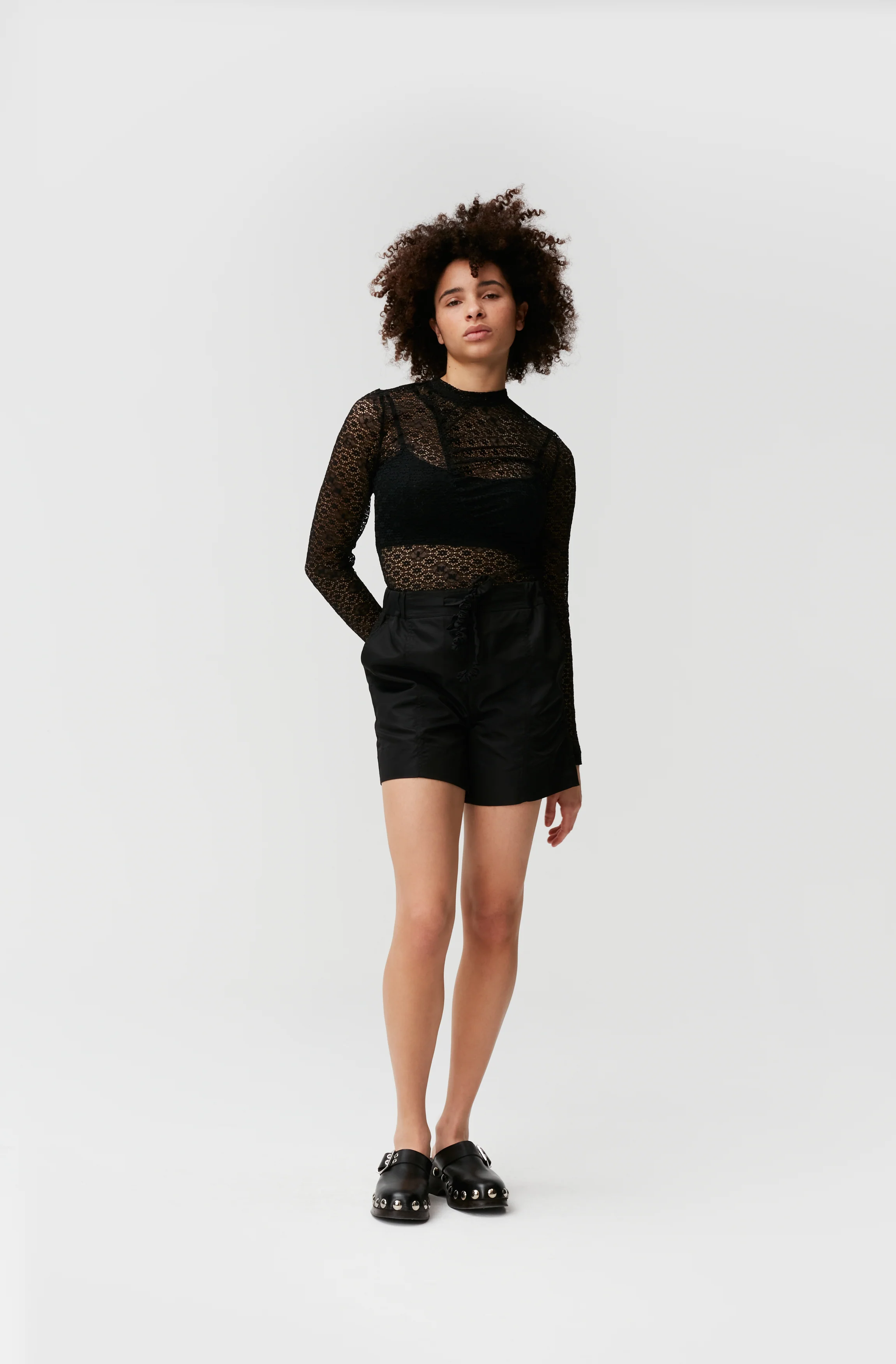 Lace Ruched Seam Top | Black - Image 3