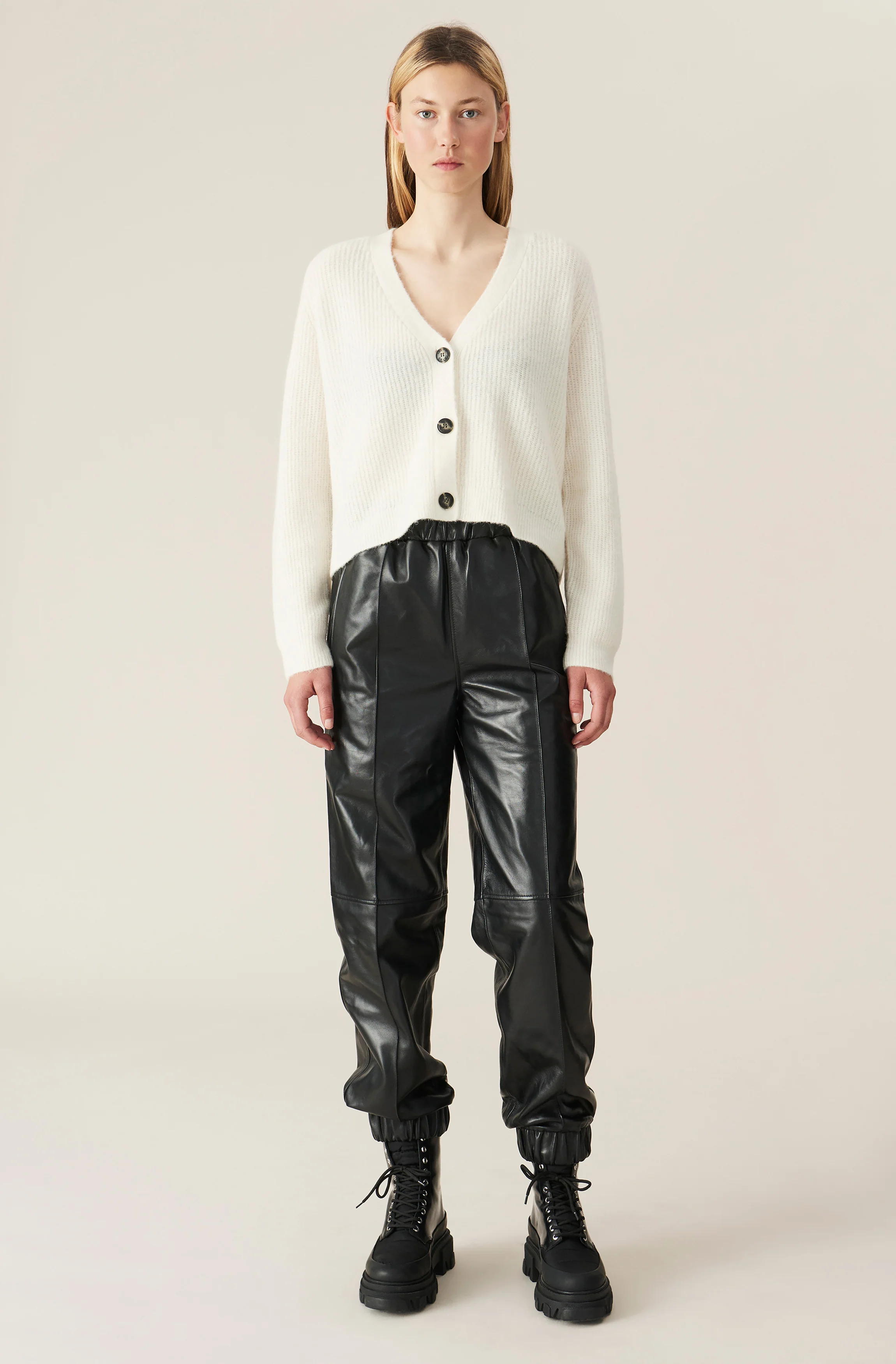 Lamb Leather Jogger Pants | Black - Image 2