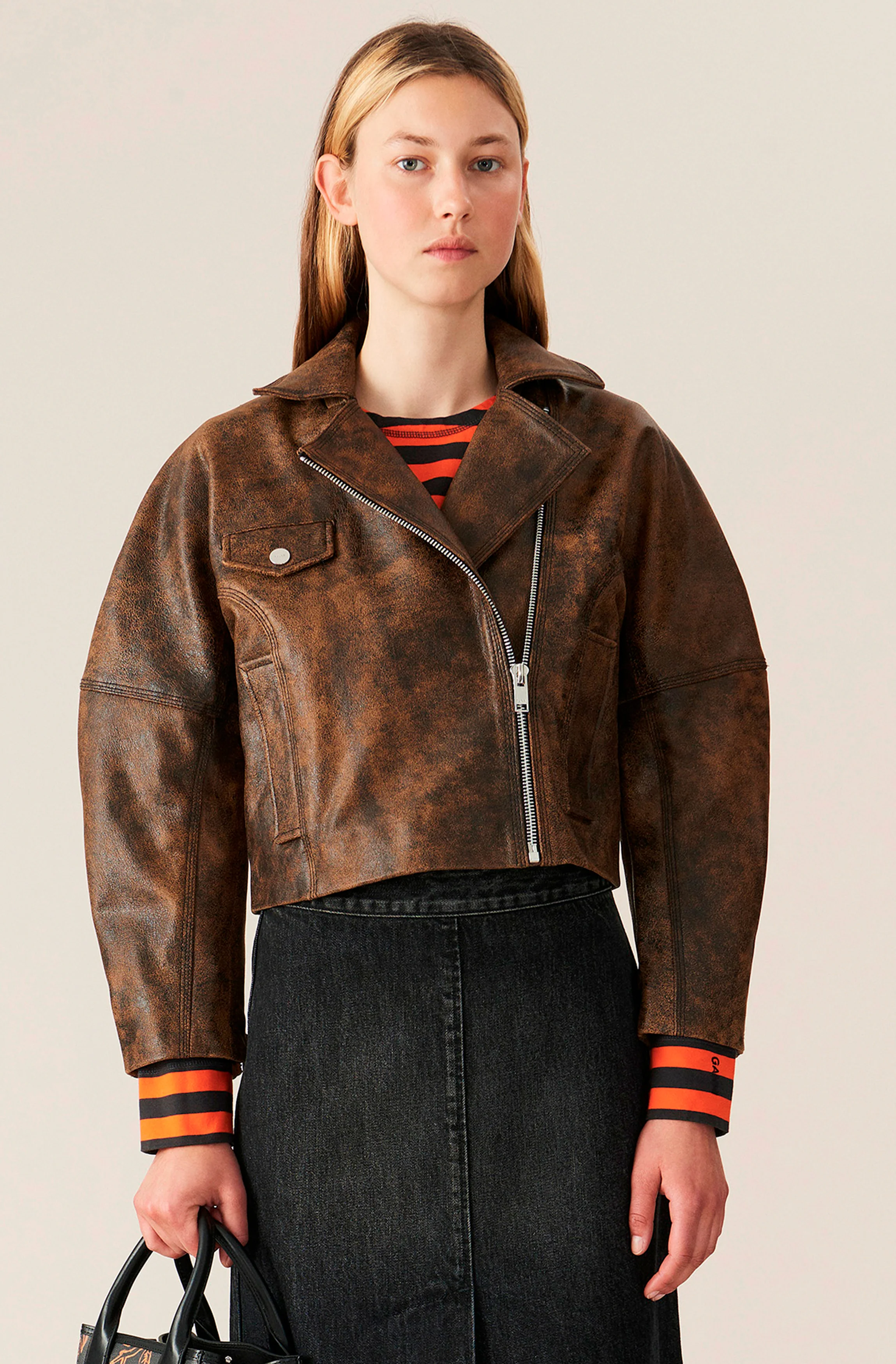 Leather Cropped Jacket | Cognac - Image 2