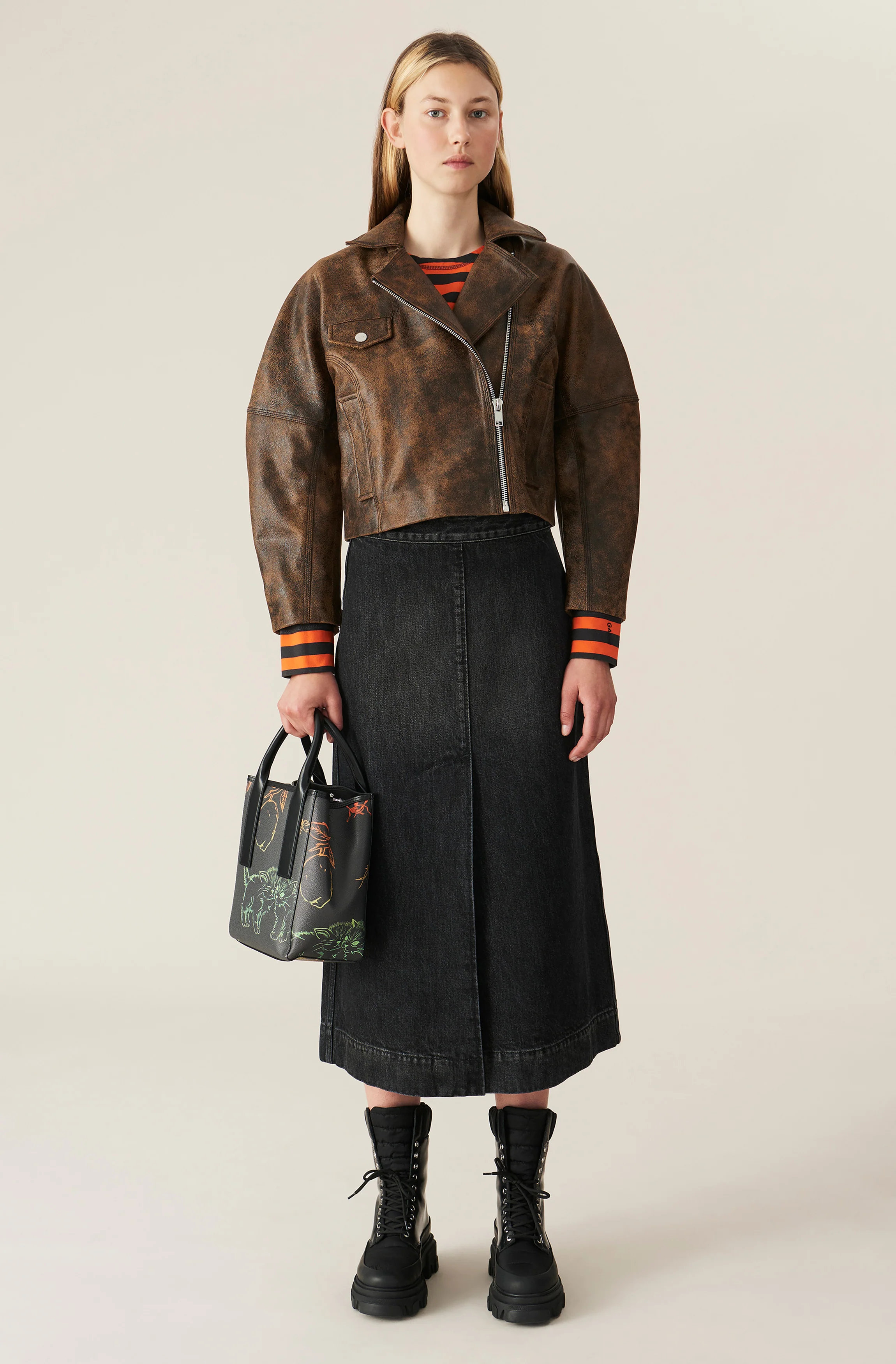Leather Cropped Jacket | Cognac - Image 3