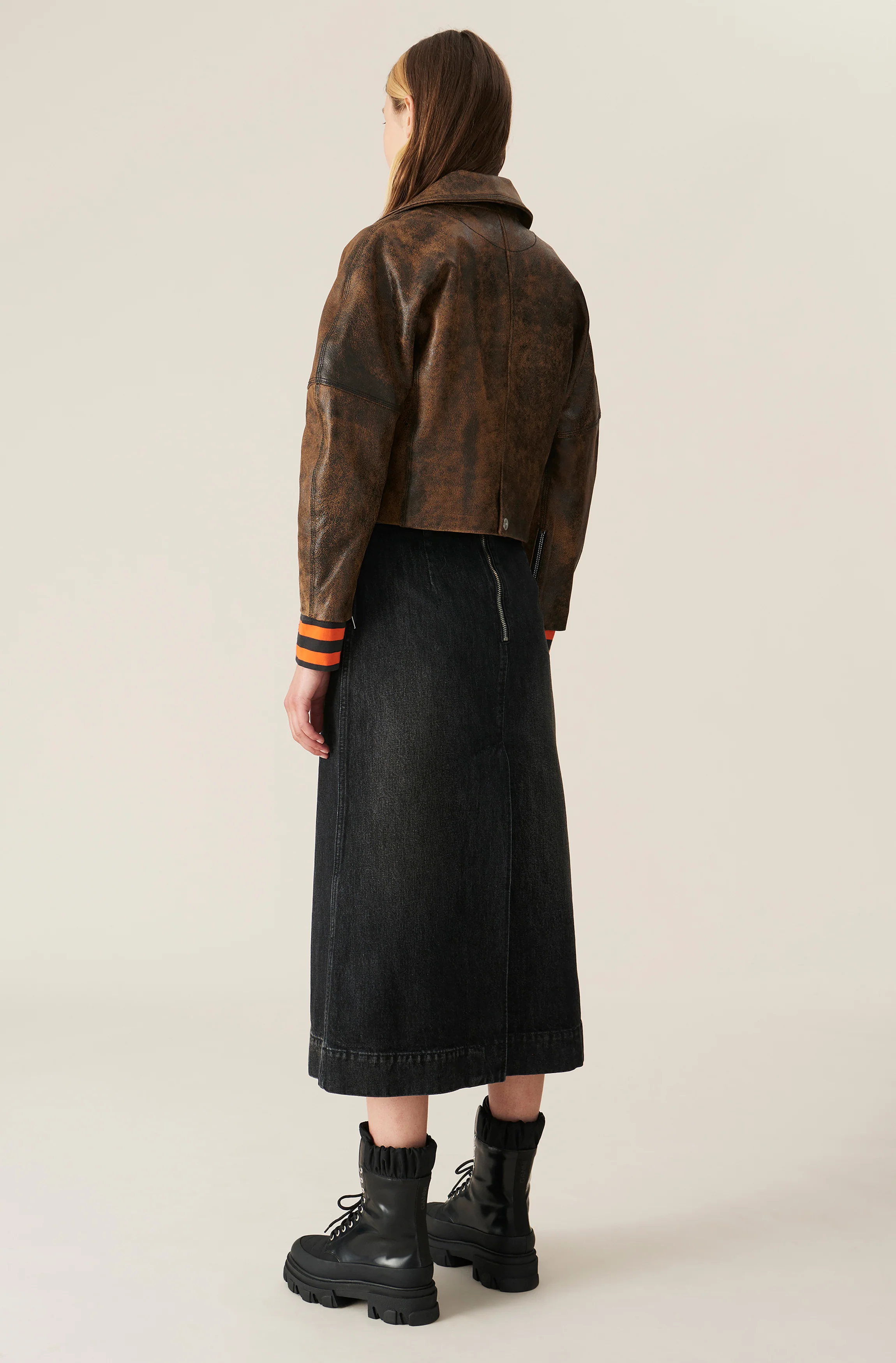 Leather Cropped Jacket | Cognac - Image 4