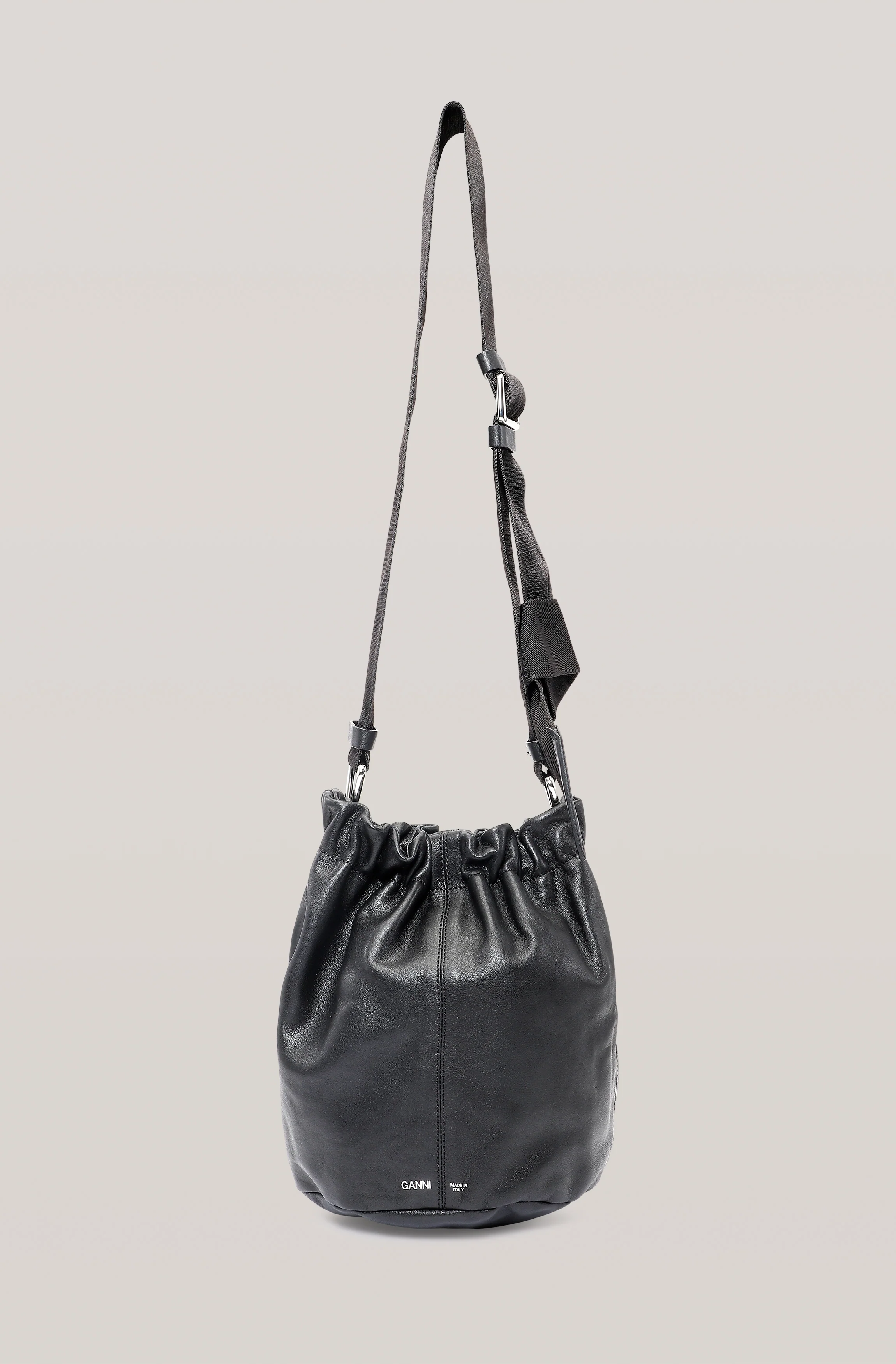 Leather Hobo Bucket Bag | Black