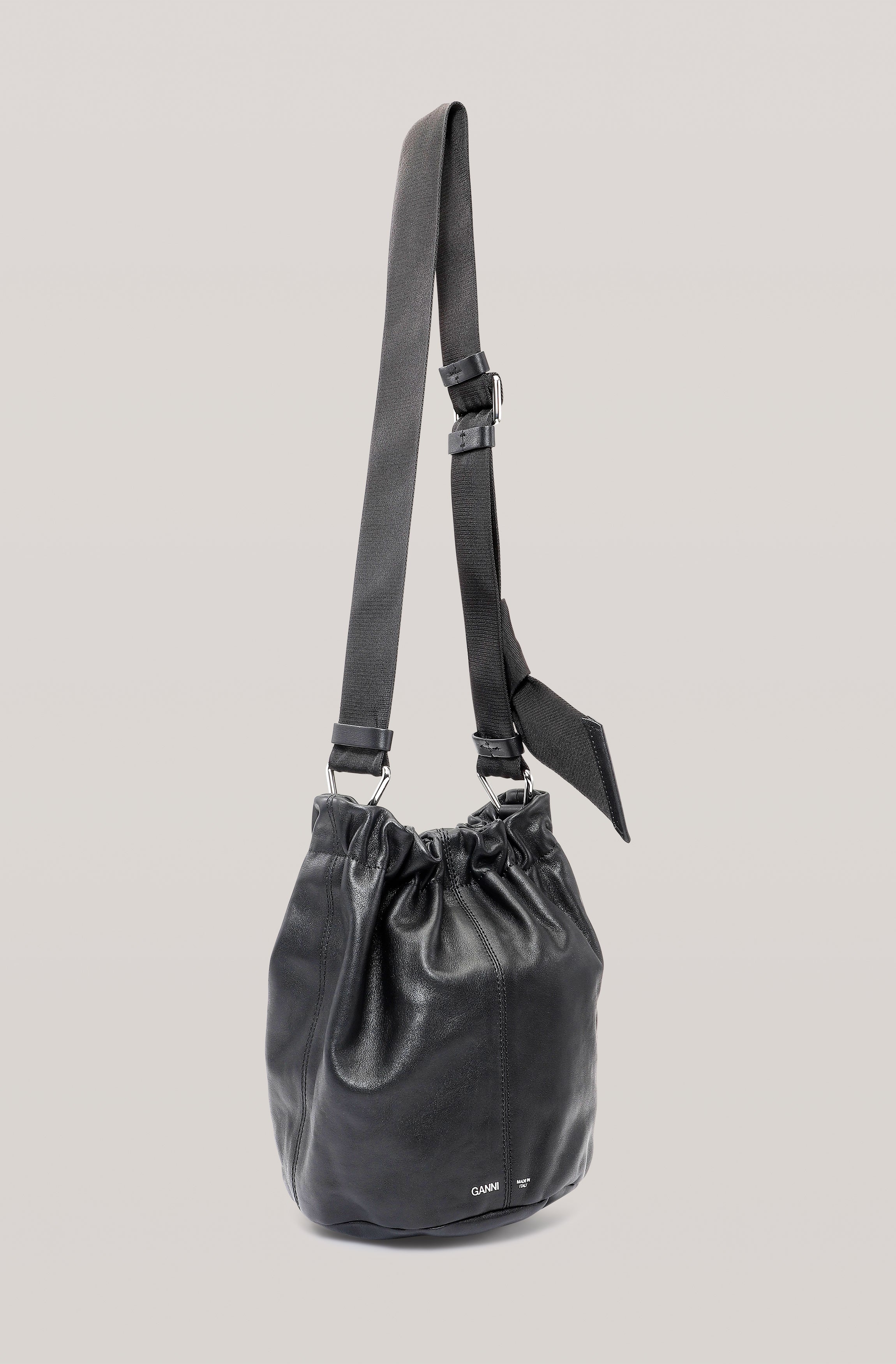 Leather Hobo Bucket Bag | Black - Image 2