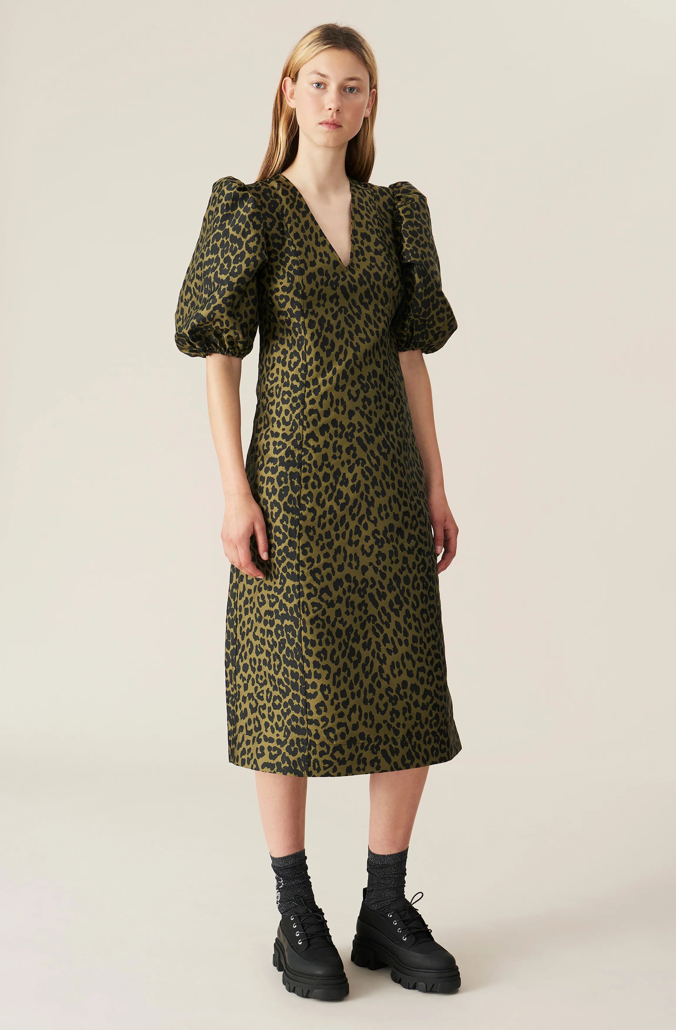 Leopard Jacquard Midi Dress | Olive Drab - Image 2