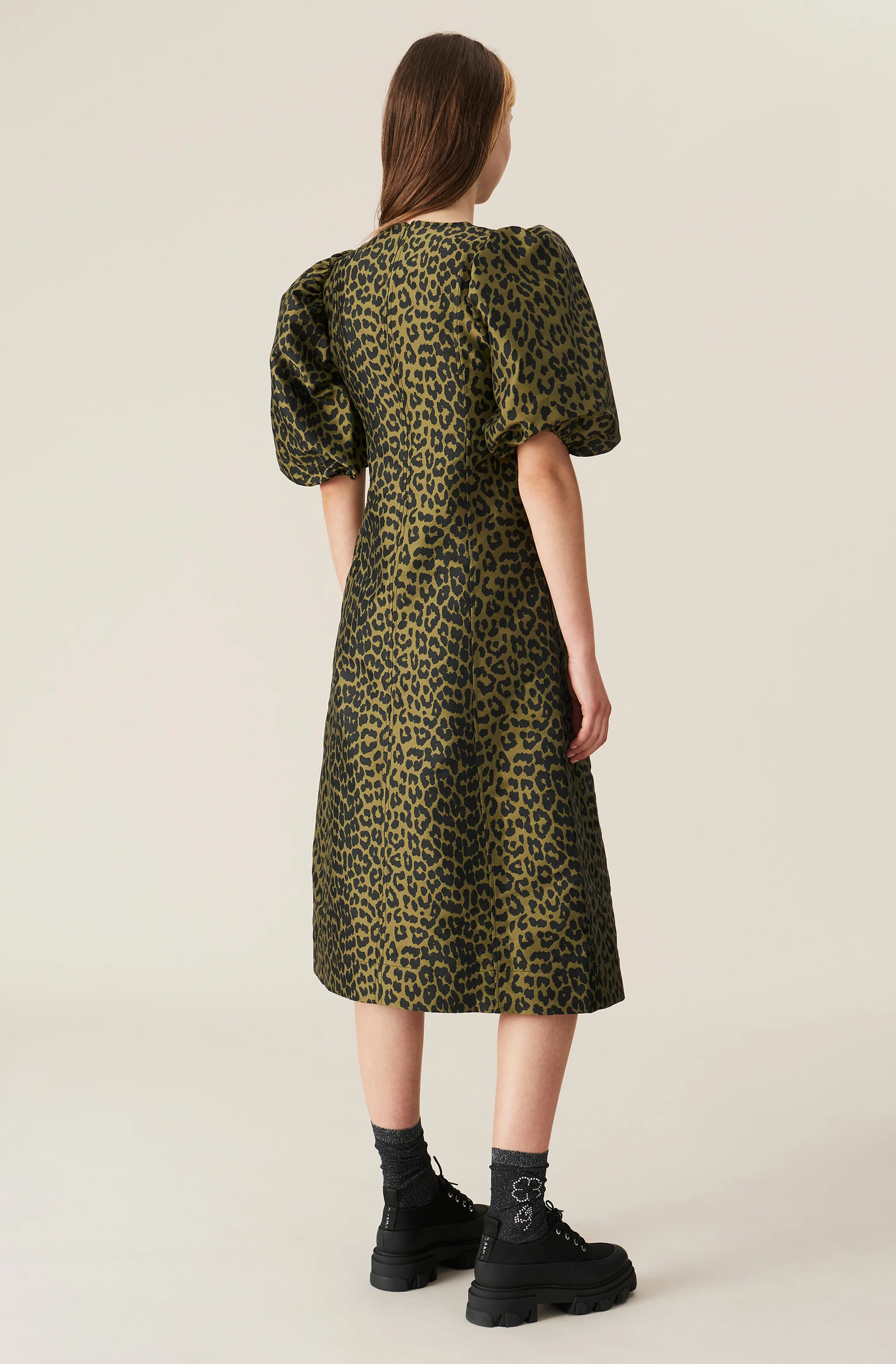 Leopard Jacquard Midi Dress | Olive Drab - Image 3