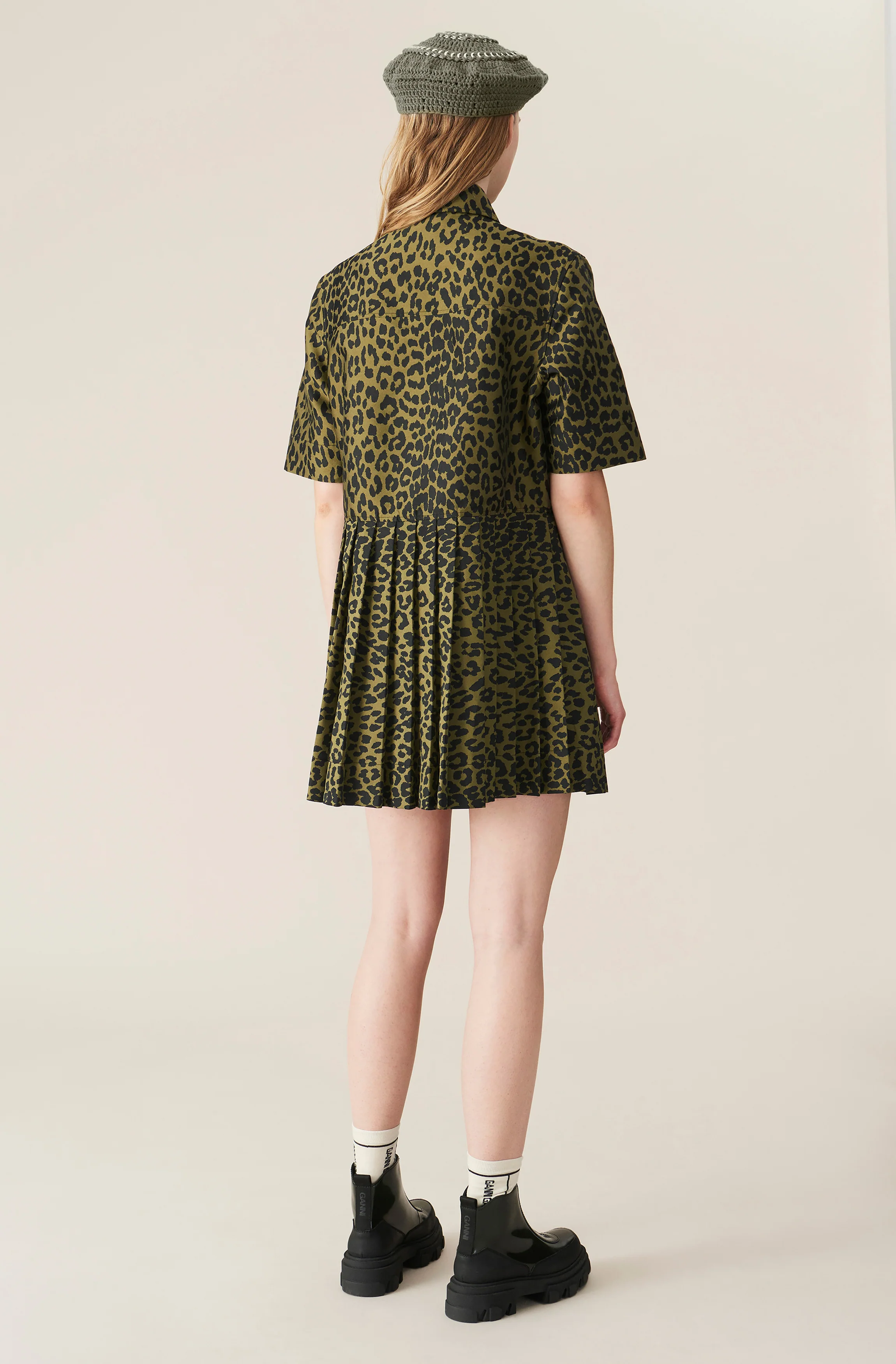 Leopard Jacquard Mini Dress | Olive Drab - Image 3