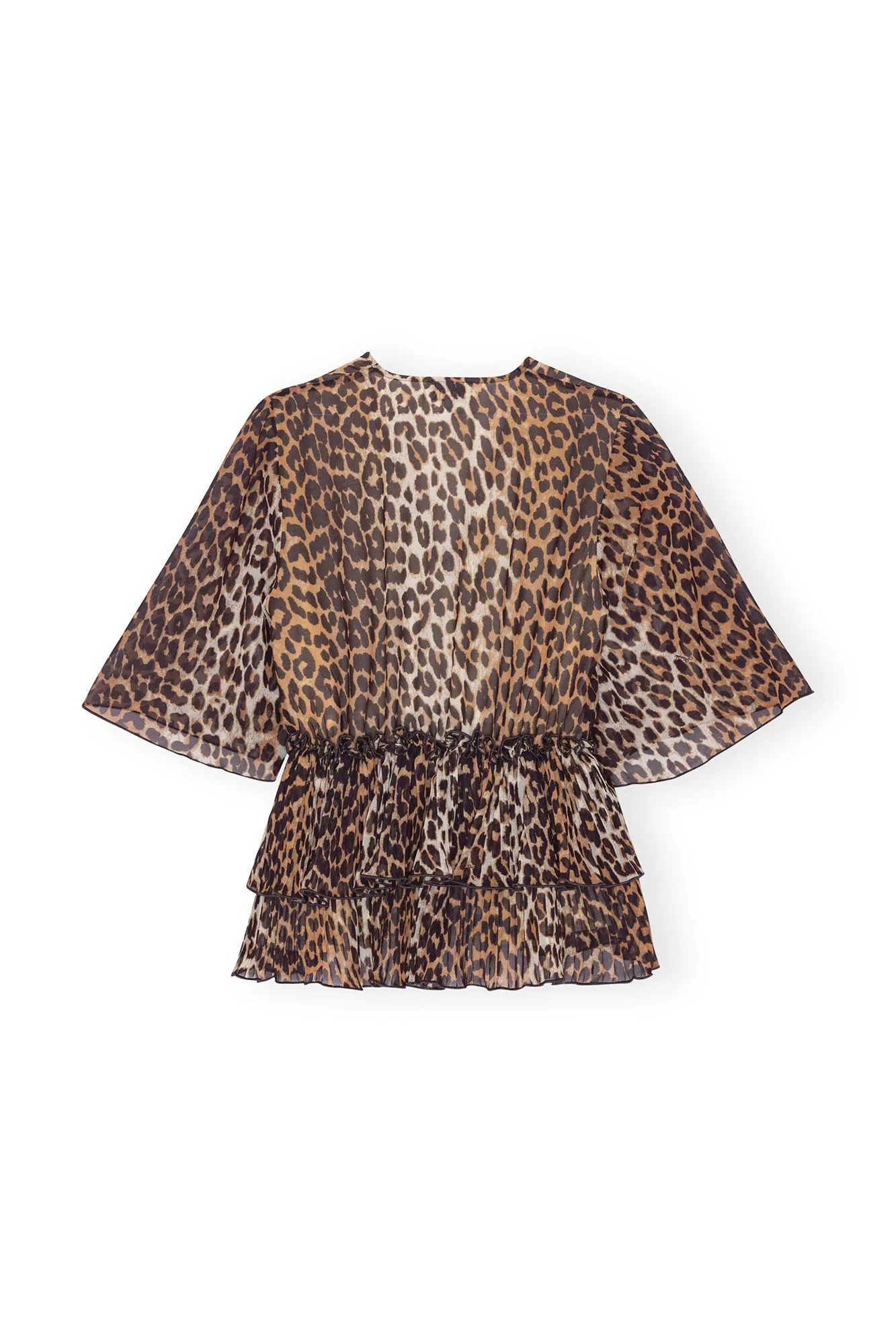 Leopard Pleated Georgette V-Neck Flounce Blouse | Almond Milk - Image 2