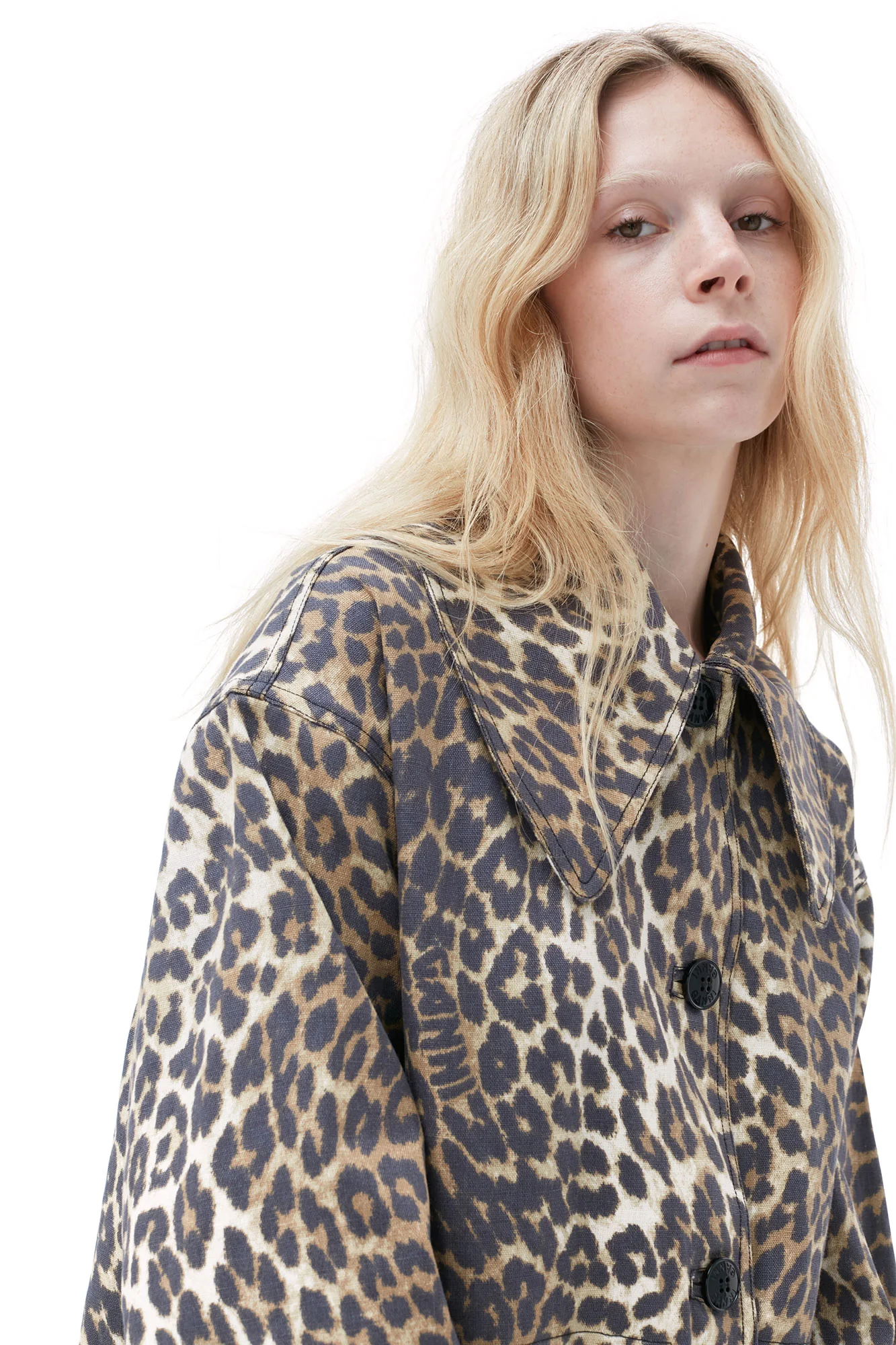 Leopard Printed Canvas Coat | Almond Milk - Image 5
