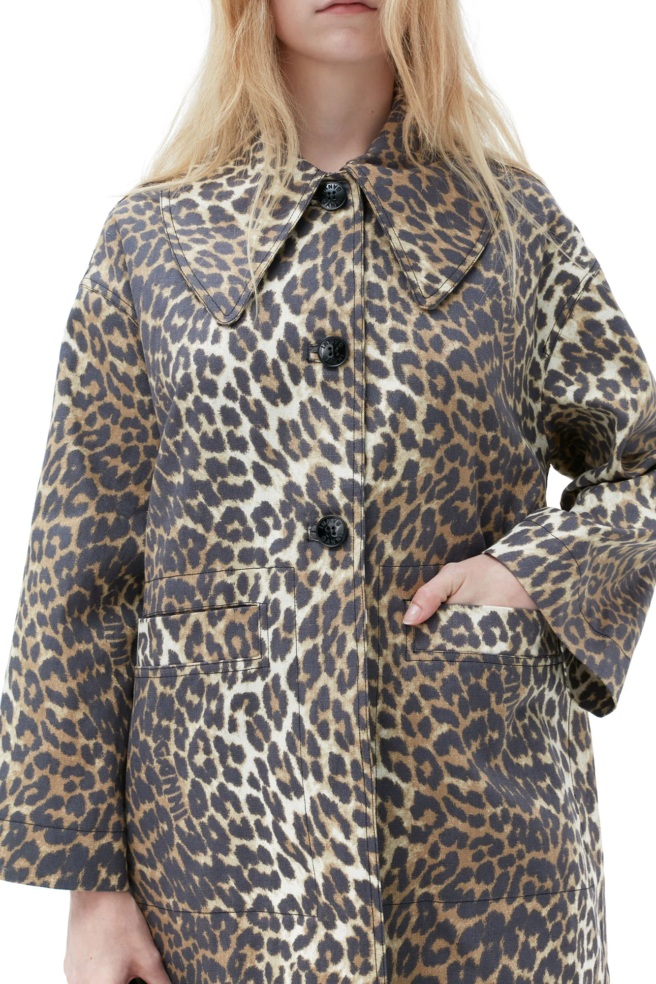 Leopard Printed Canvas Coat | Almond Milk - Image 6