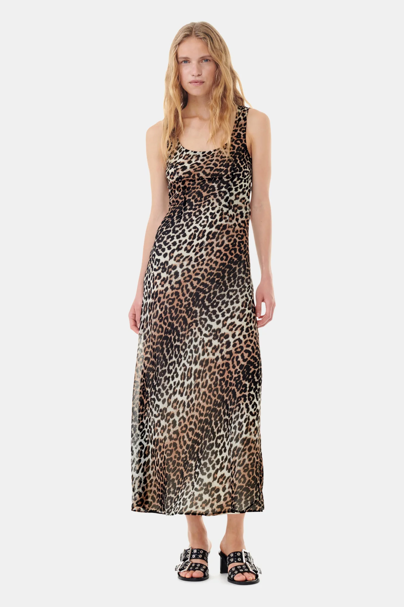 Leopard Printed Chiffon Maxi Dress | Almond Milk - Image 3