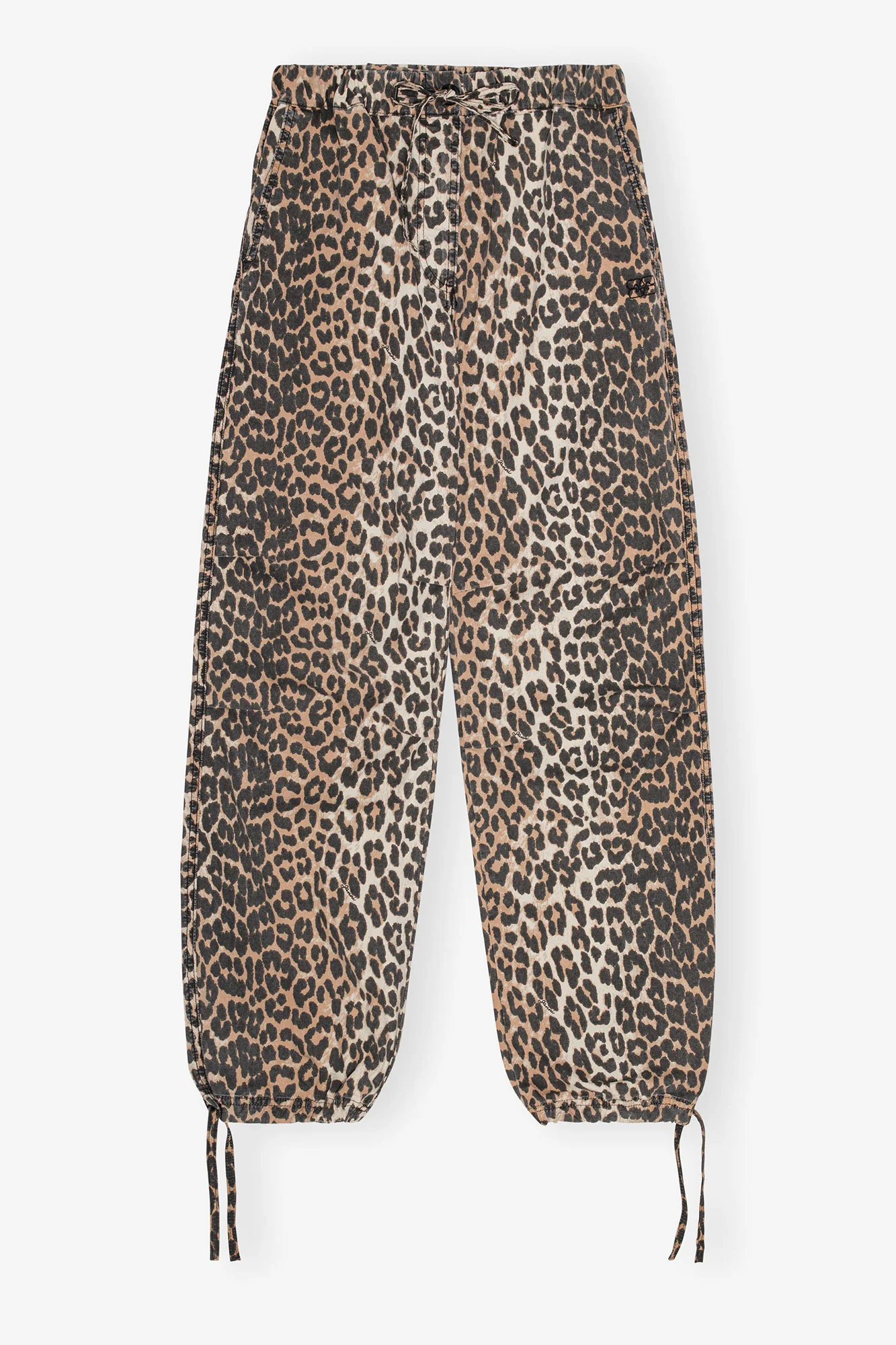 Leopard Washed Cotton Canvas Drawstring Trousers | Almond Milk