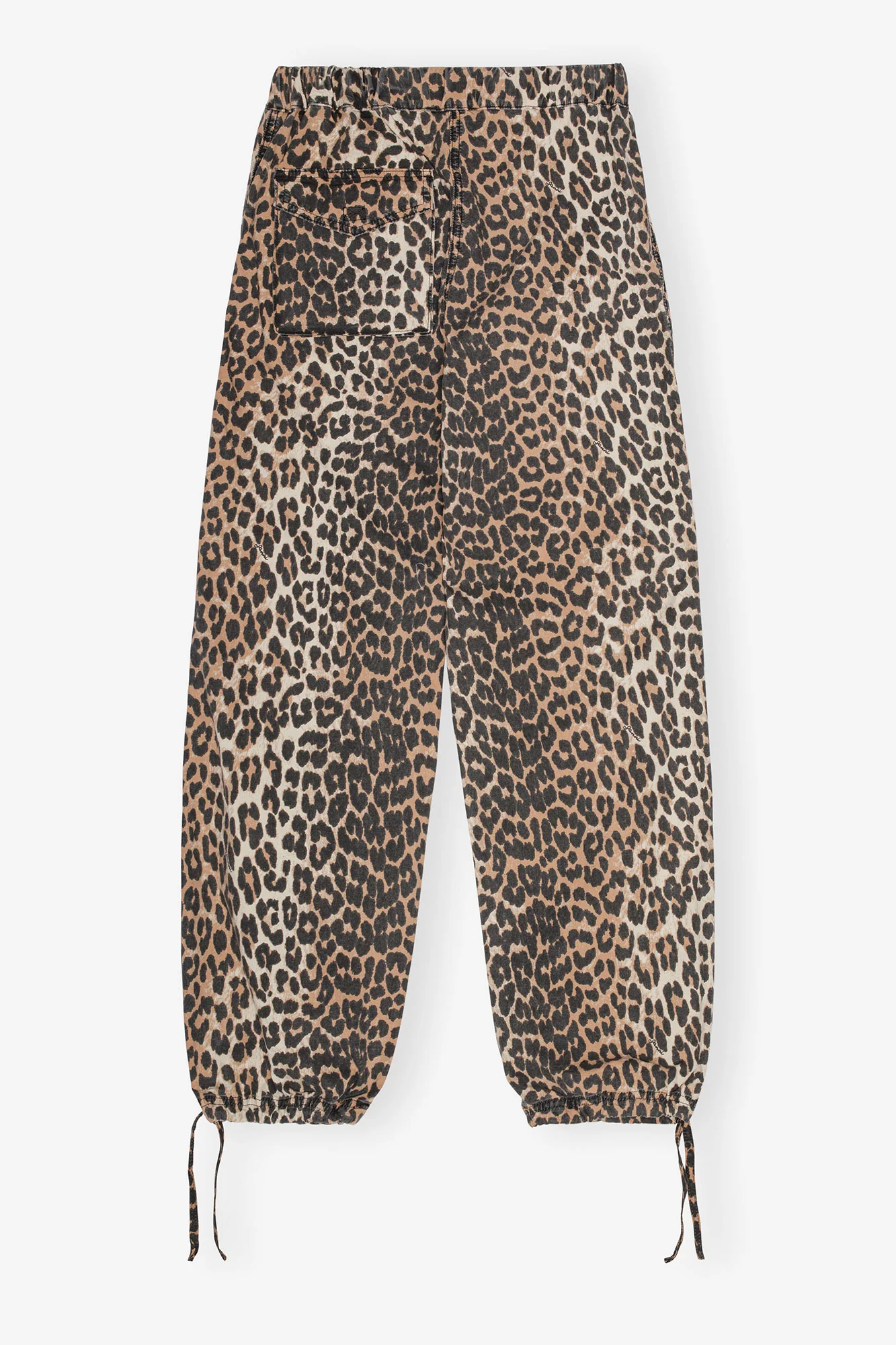 Leopard Washed Cotton Canvas Drawstring Trousers | Almond Milk - Image 2