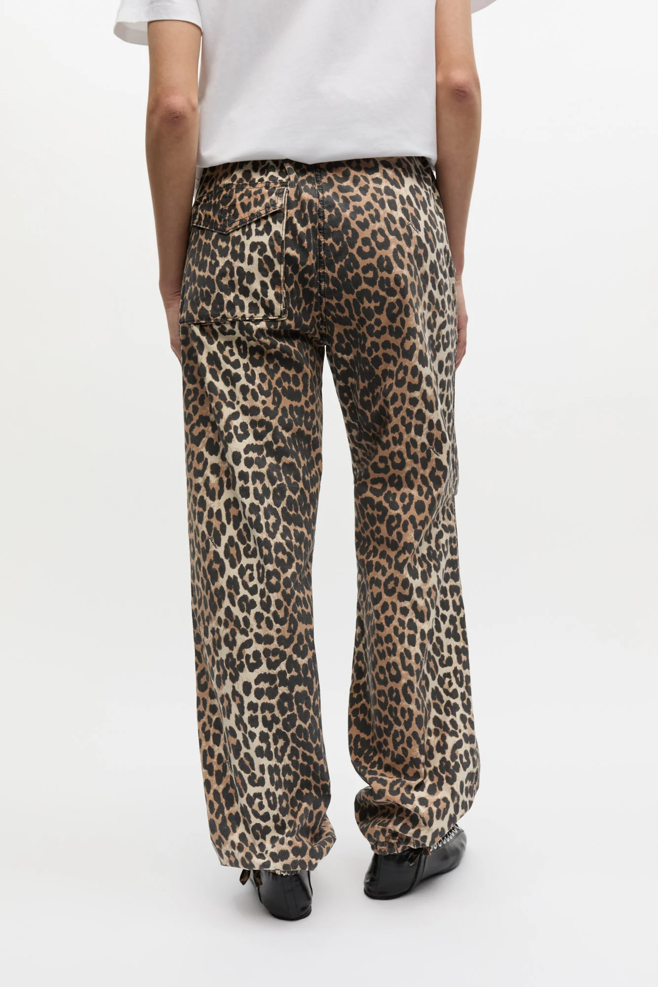 Leopard Washed Cotton Canvas Drawstring Trousers | Almond Milk - Image 5