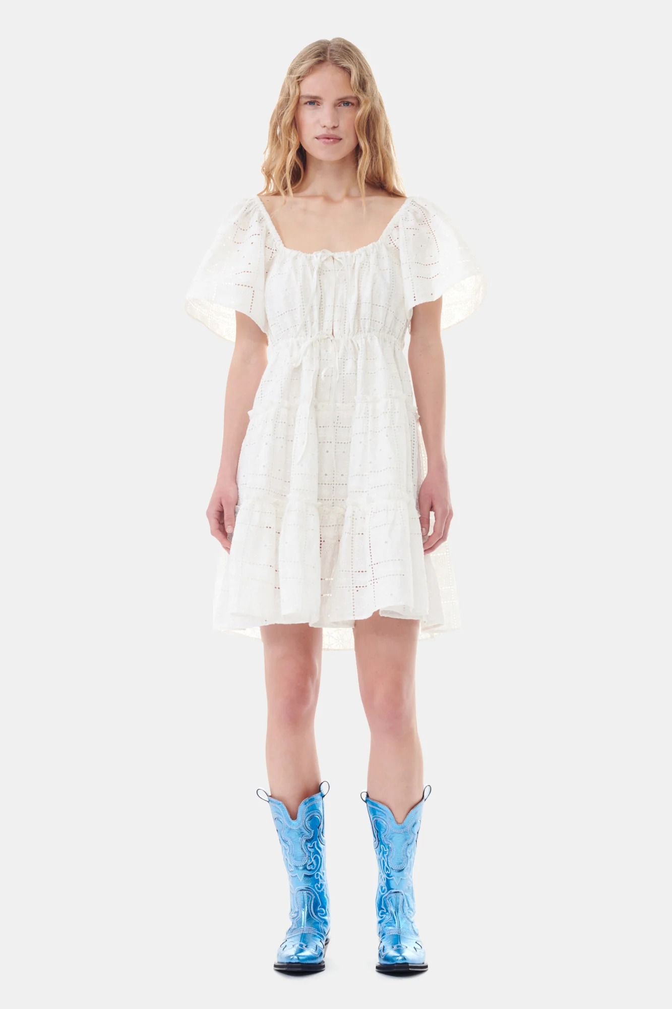 Light Broderie Anglaise Layer Dress | Egret - Image 3