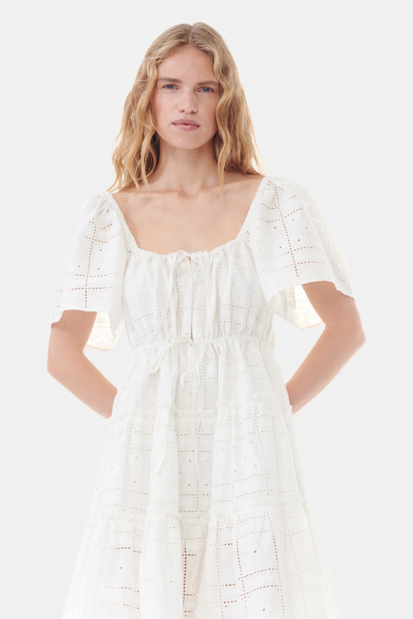 Light Broderie Anglaise Layer Dress | Egret - Image 4