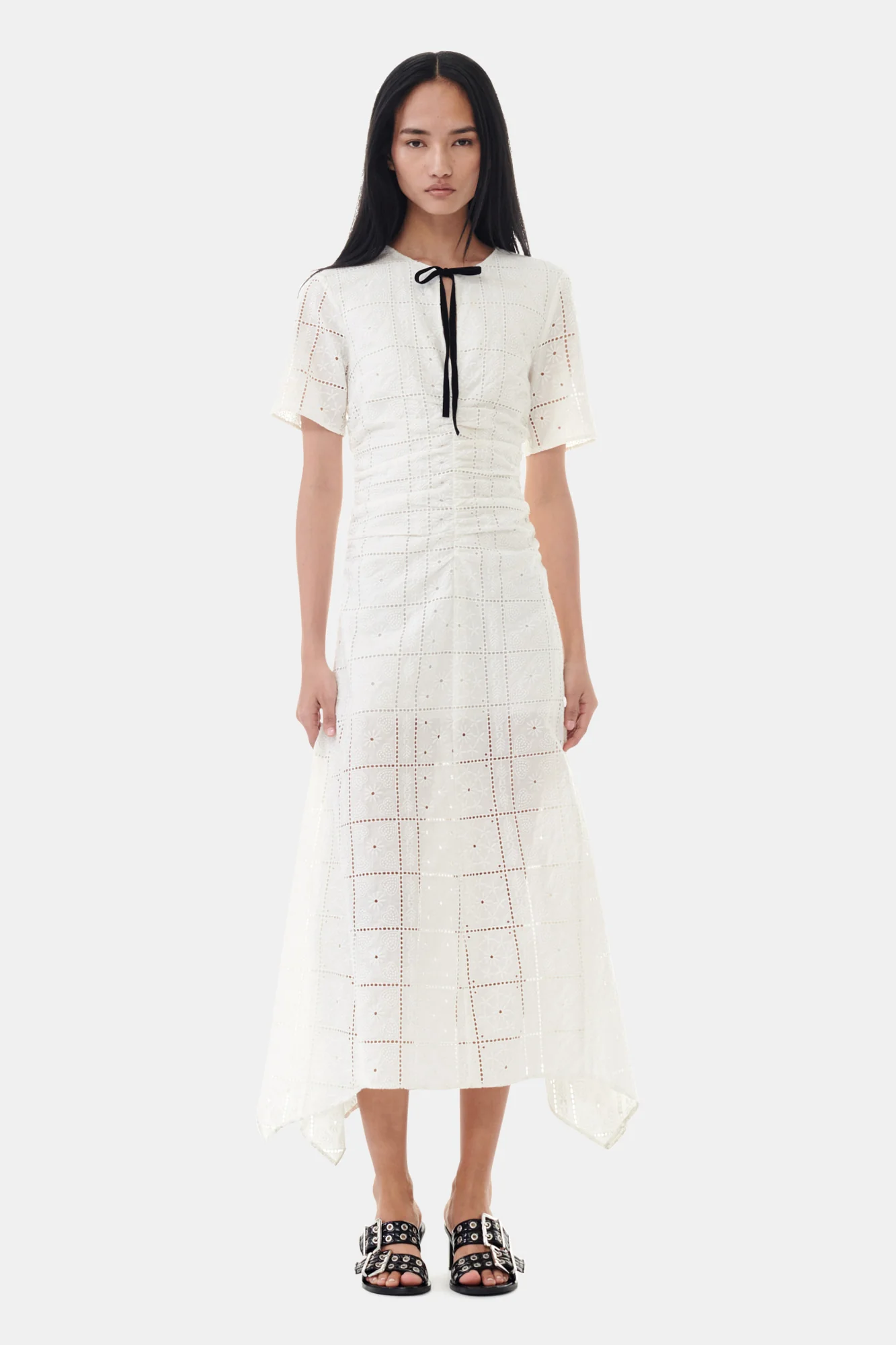Light Broderie Anglaise Long Dress | Egret - Image 3