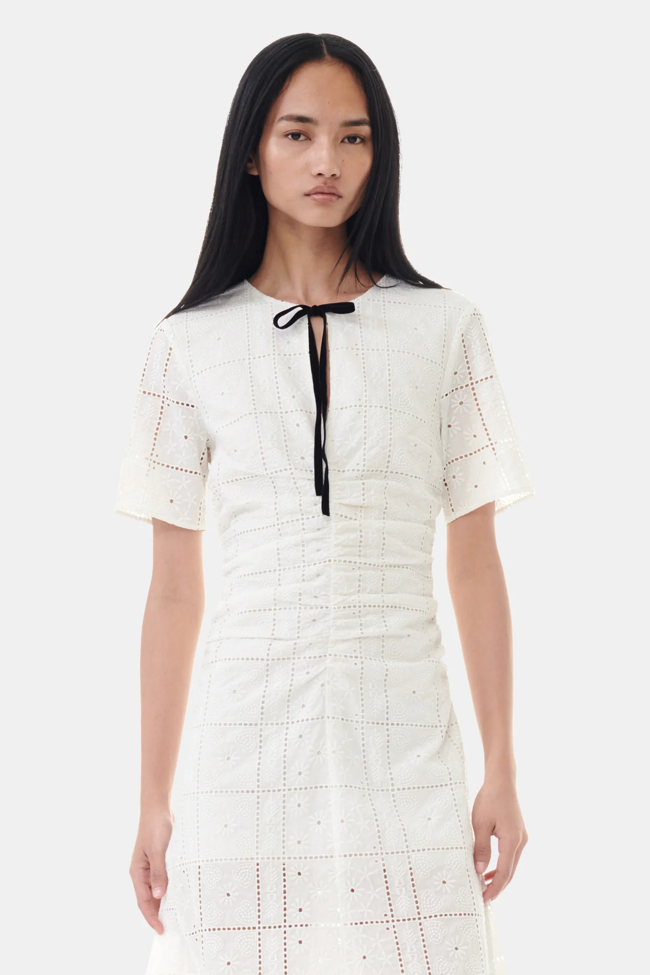 Light Broderie Anglaise Long Dress | Egret - Image 4